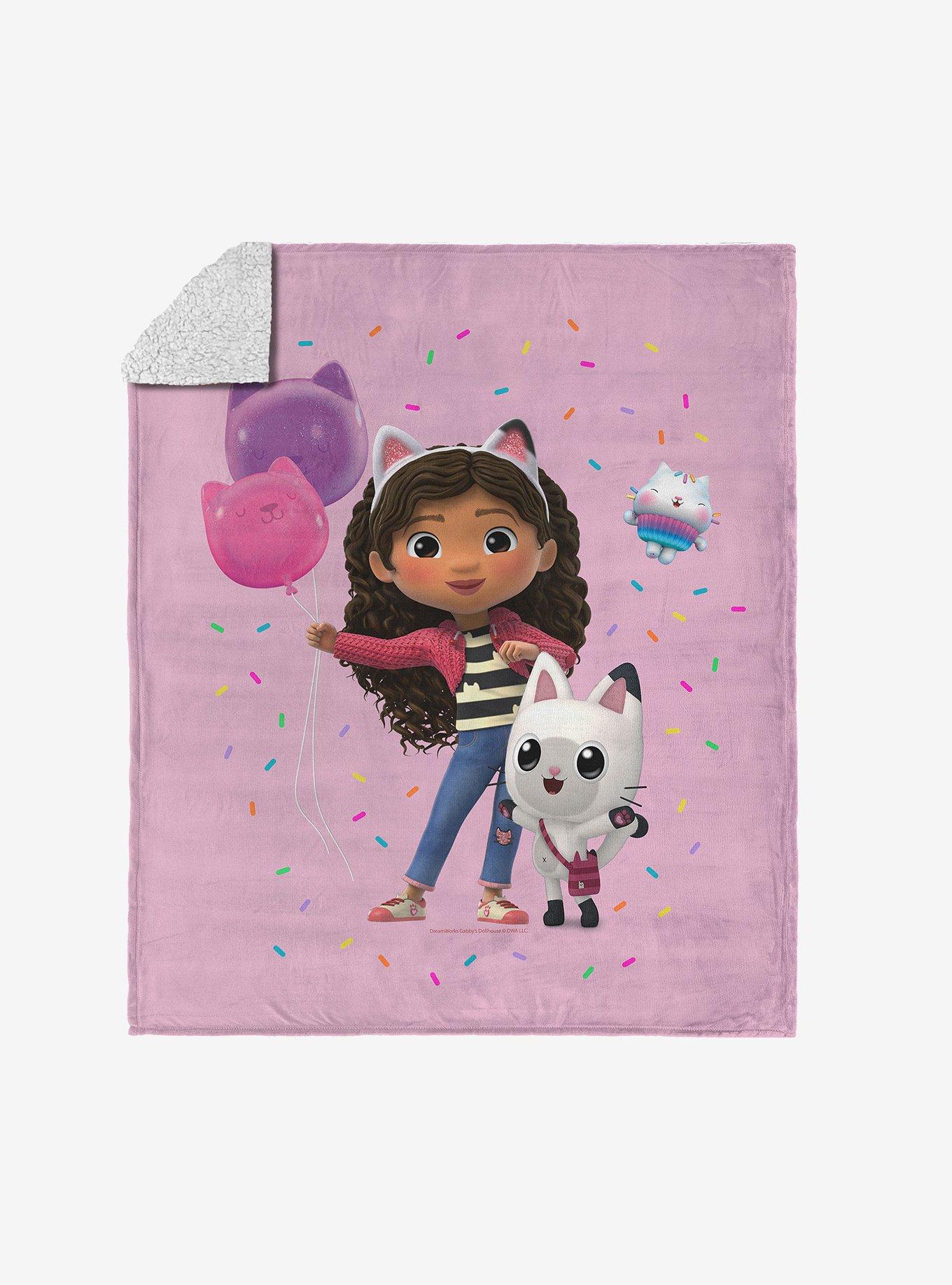Gabby's Dollhouse Pink Party Time Silk Touch Sherpa Throw Blanket, , hi-res
