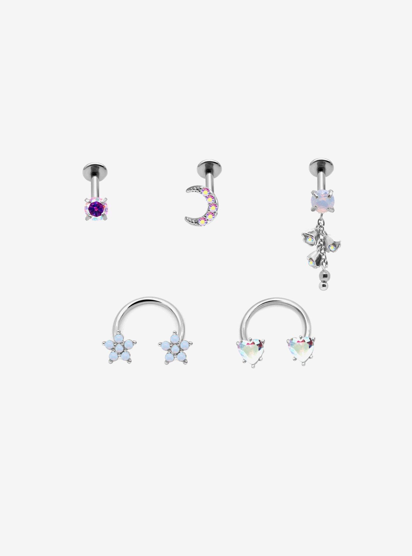 Steel Opal Celestial Heart Nose Stud & Circular Barbell 5 Pack, , hi-res