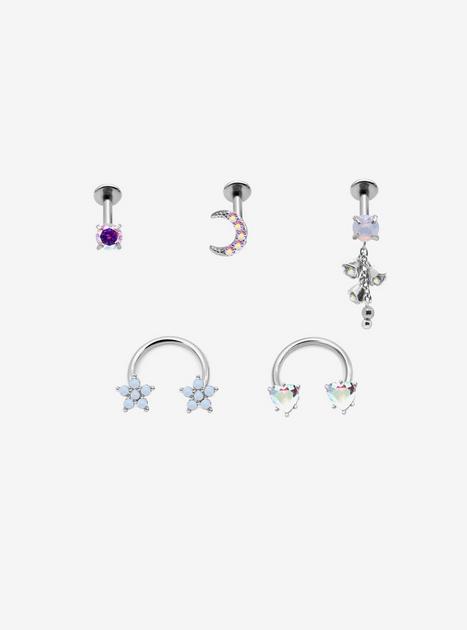 Steel Opal Celestial Heart Nose Stud & Circular Barbell 5 Pack
