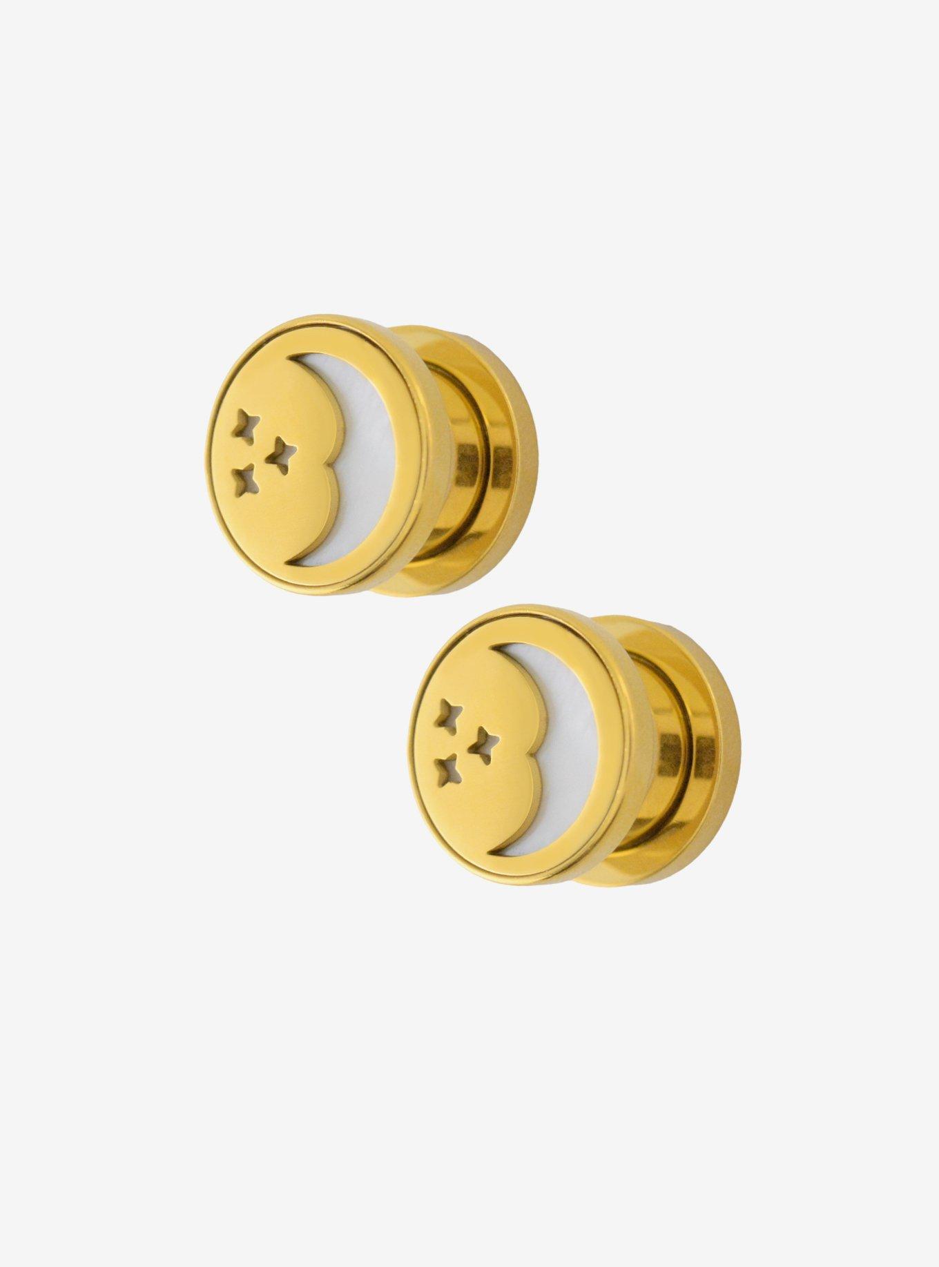 Steel Gold Moon Tunnel Plug 2 Pack, , hi-res