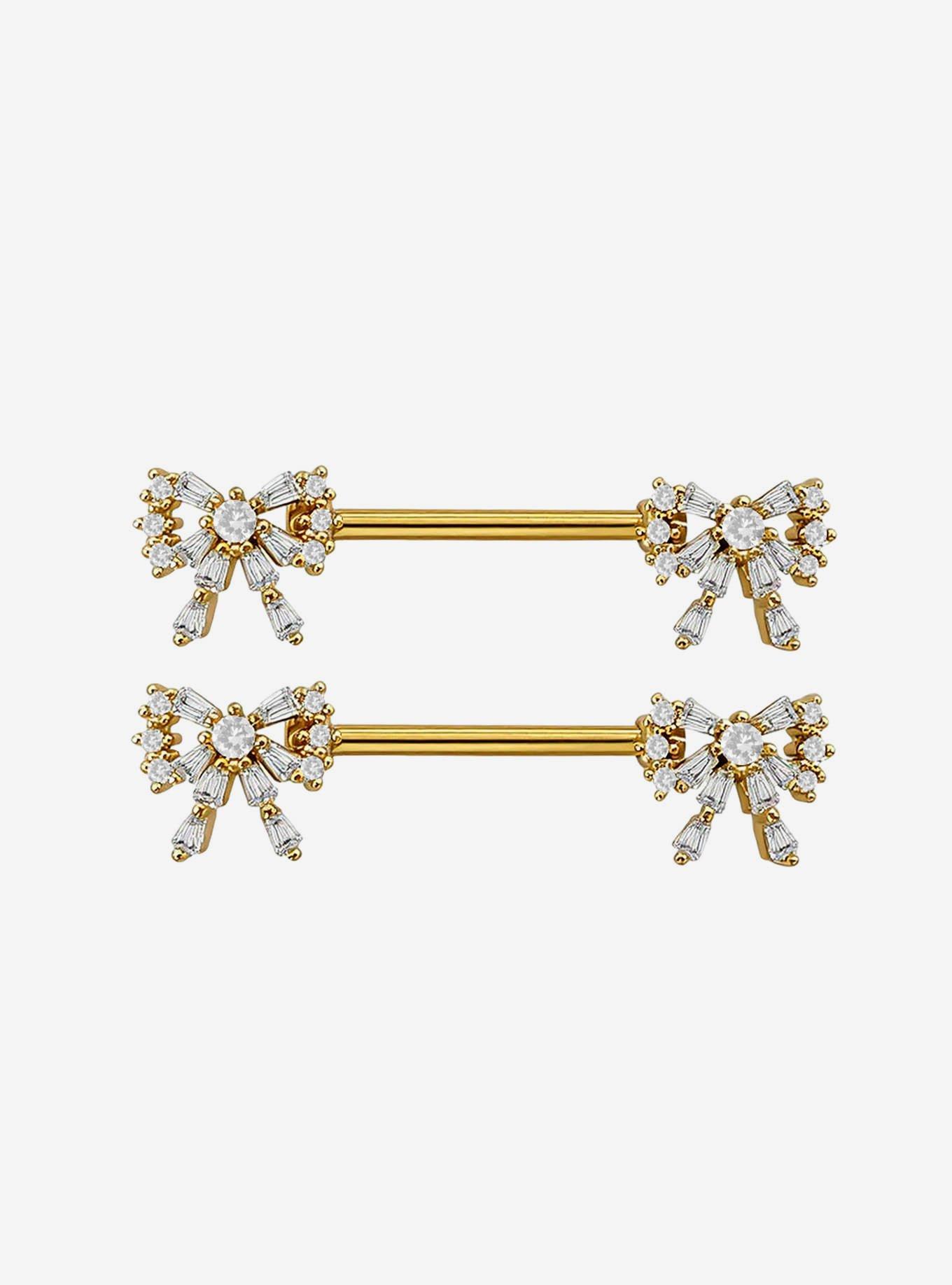 Steel Gold Bling Bow Navel Barbell 2 Pack, , hi-res