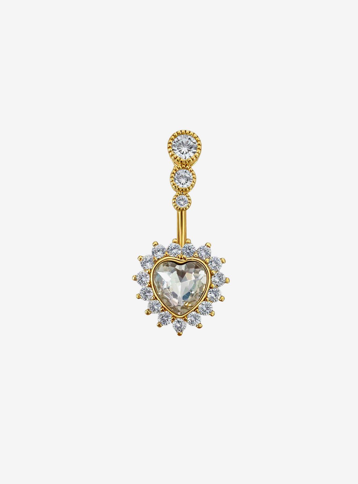 Steel Gold Bling Heart Navel Barbell