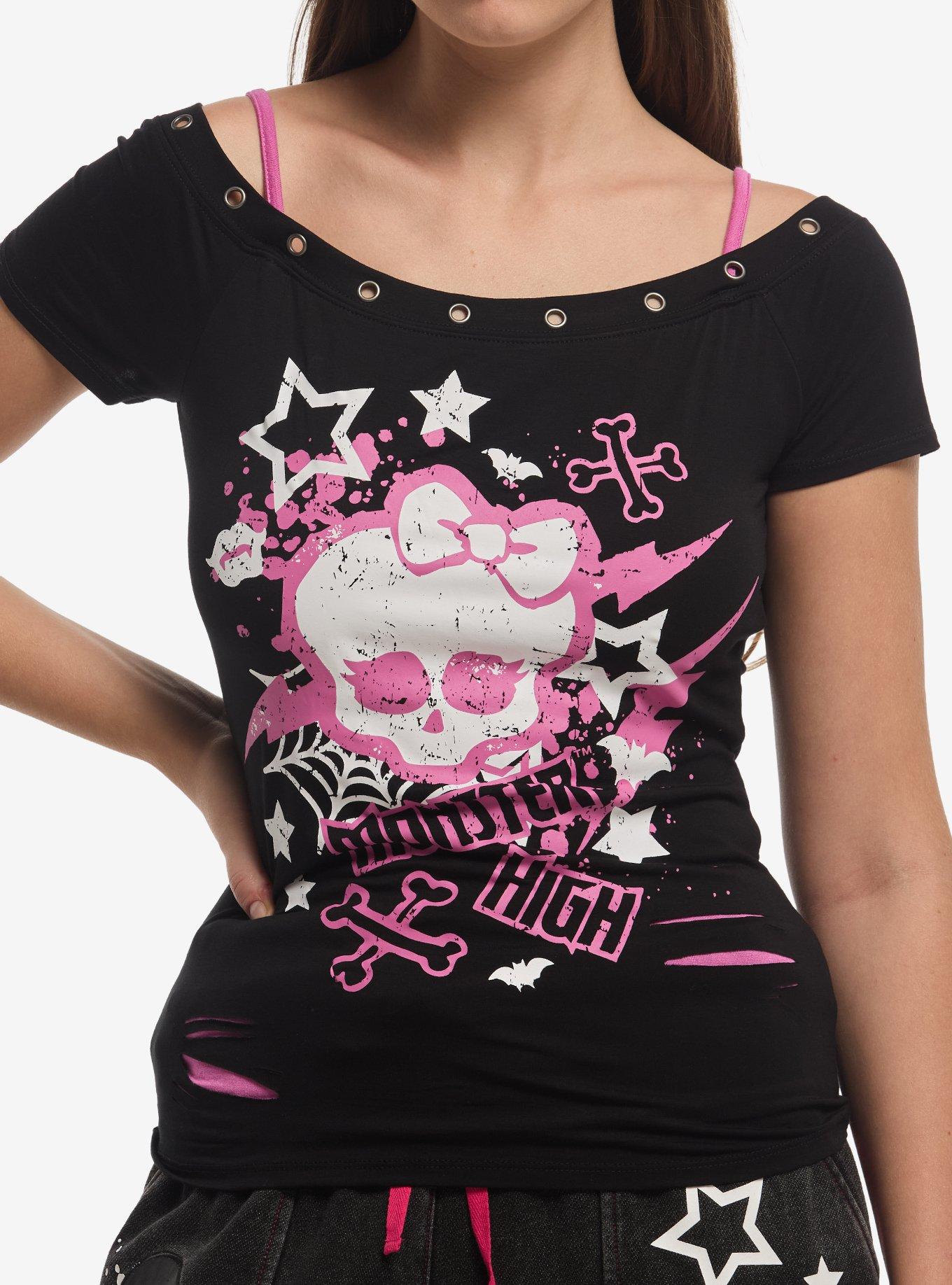 Monster High Skullette Grommet Girls Cold-Shoulder Top