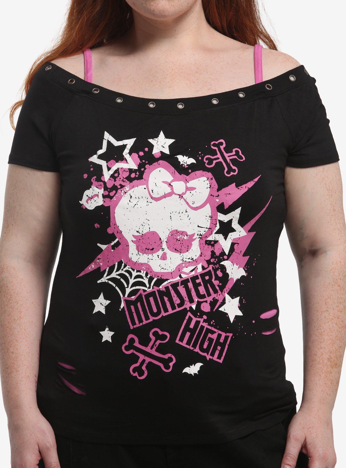 Monster High Skullette Grommet Girls Cold-Shoulder Top Plus Size, , hi-res