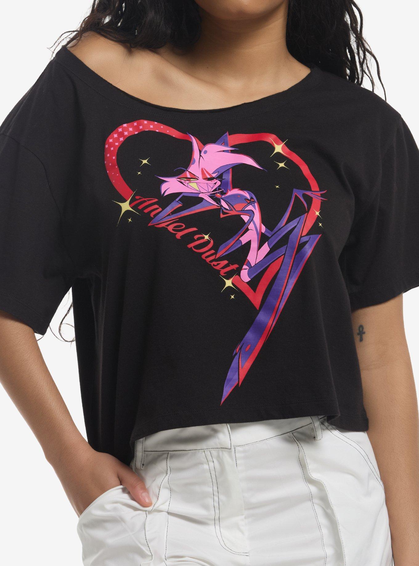 Hazbin Hotel Angel Dust Tonal Heart Off-Shoulder Girls T-Shirt, , hi-res