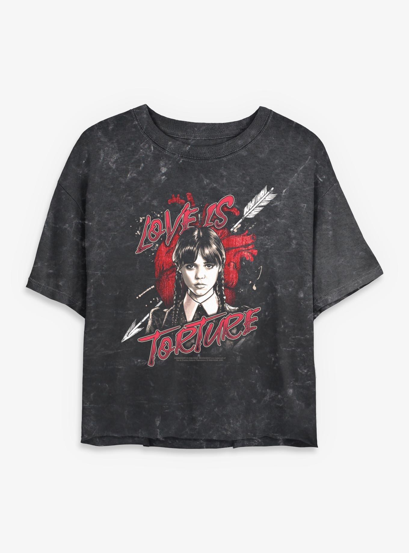 Wednesday Love Is Torture Womens Mineral Wash Crop T-Shirt, , hi-res
