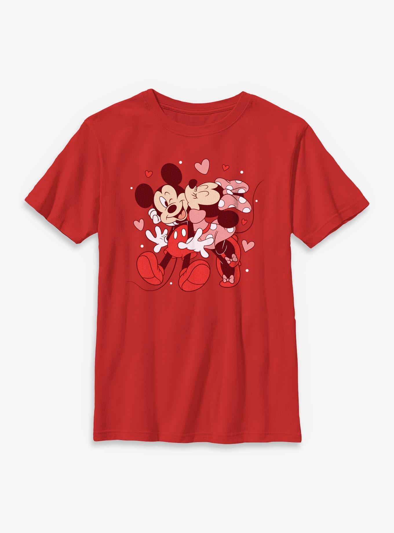 Disney Mickey Mouse & Minnie Mouse Valentine Kiss Youth T-Shirt, , hi-res