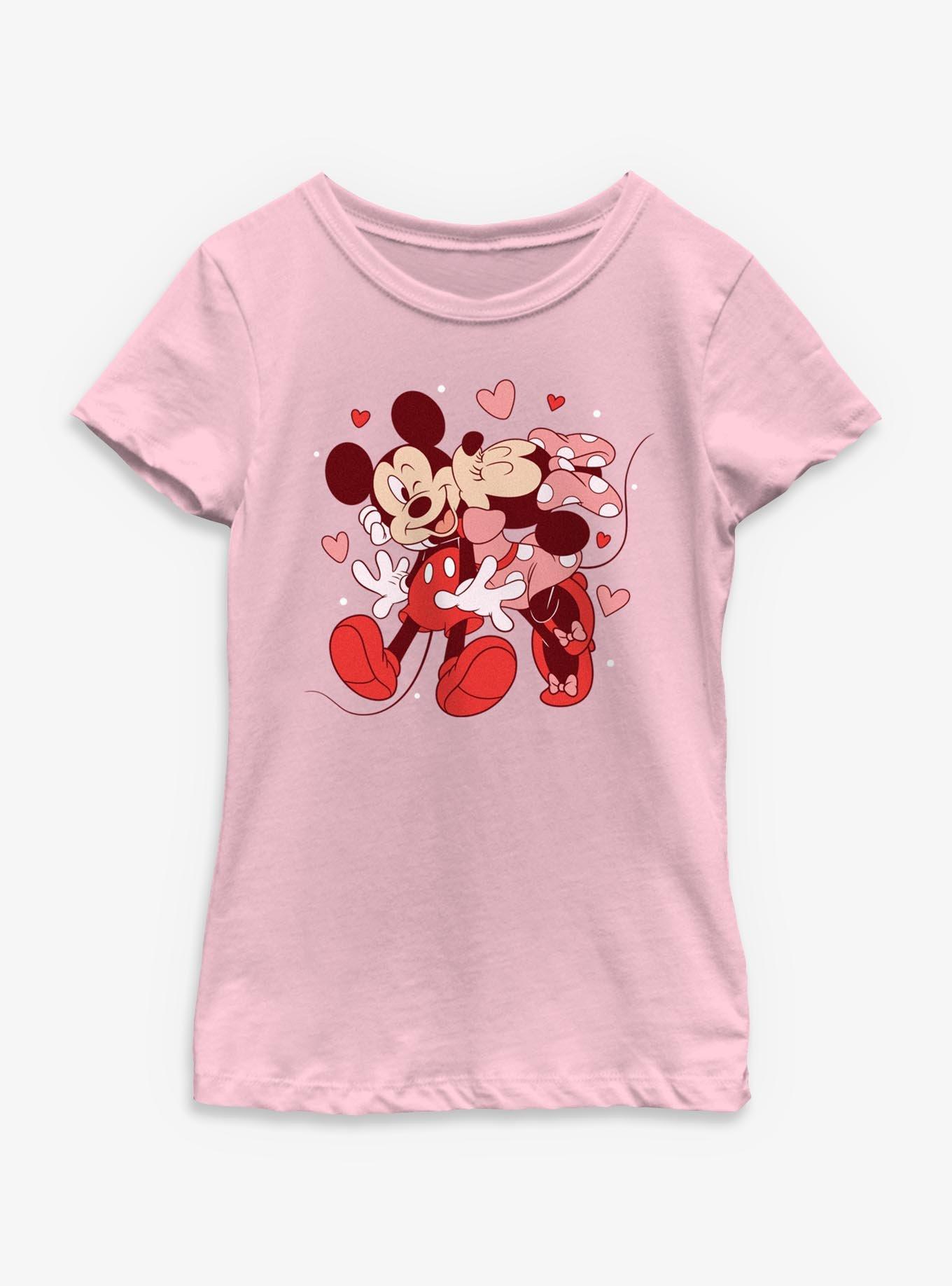 Disney Mickey Mouse & Minnie Mouse Valentine Kiss Youth Girls T-Shirt, , hi-res
