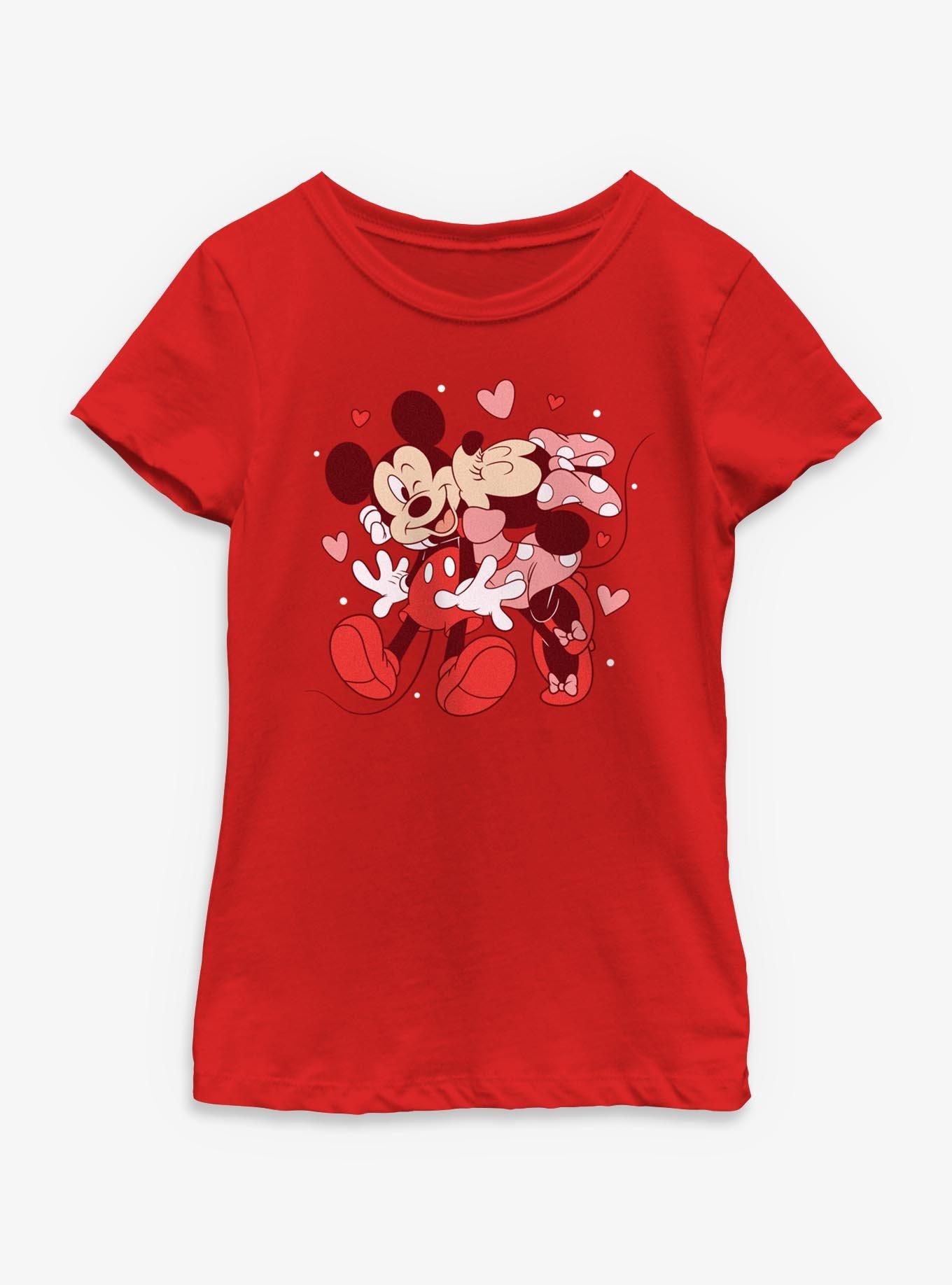 Disney Mickey Mouse & Minnie Mouse Valentine Kiss Youth Girls T-Shirt, , hi-res