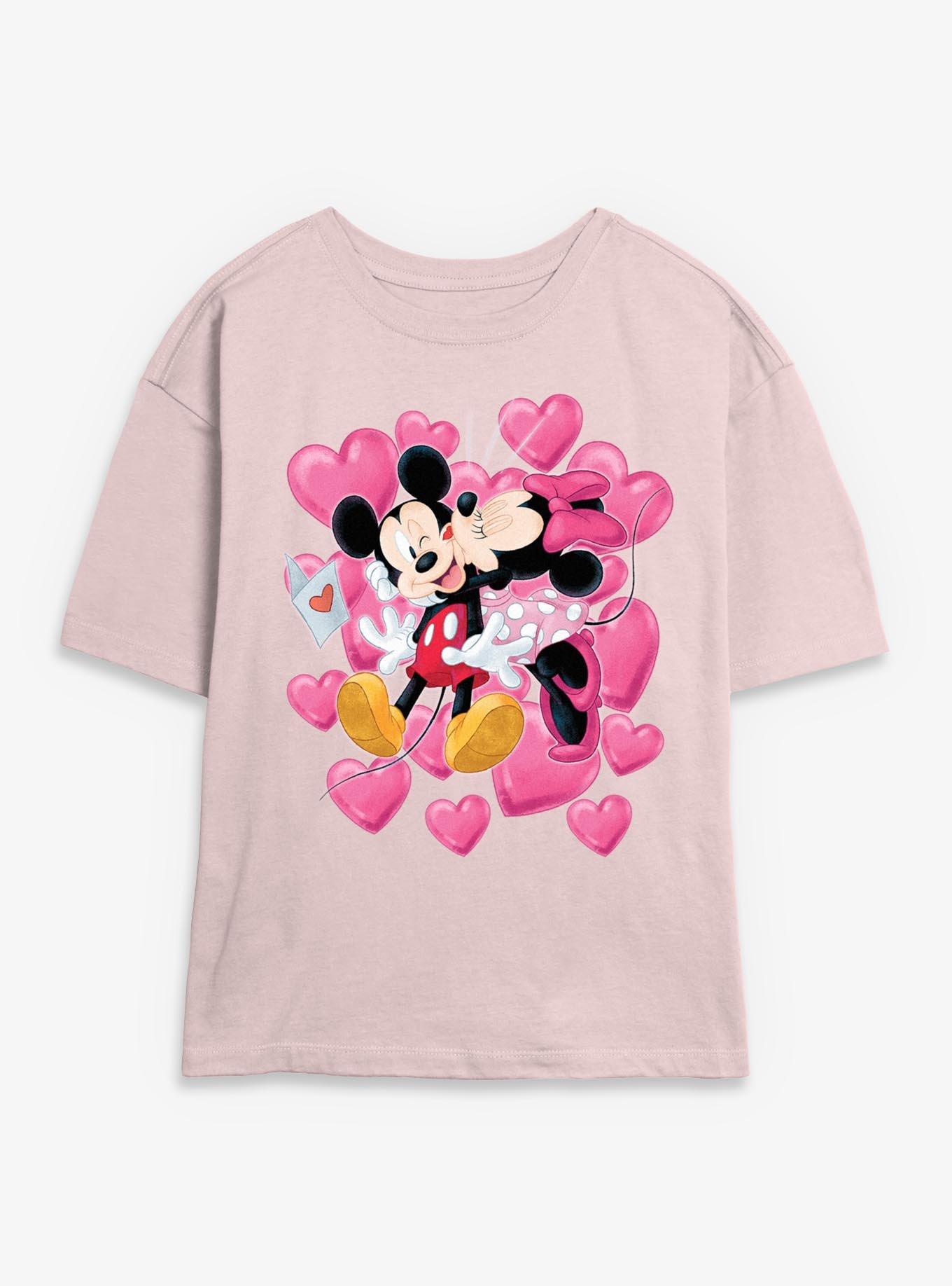 Disney Mickey Mouse & Minnie Mouse Valentine Hearts Womens Skimmer T-Shirt, , hi-res