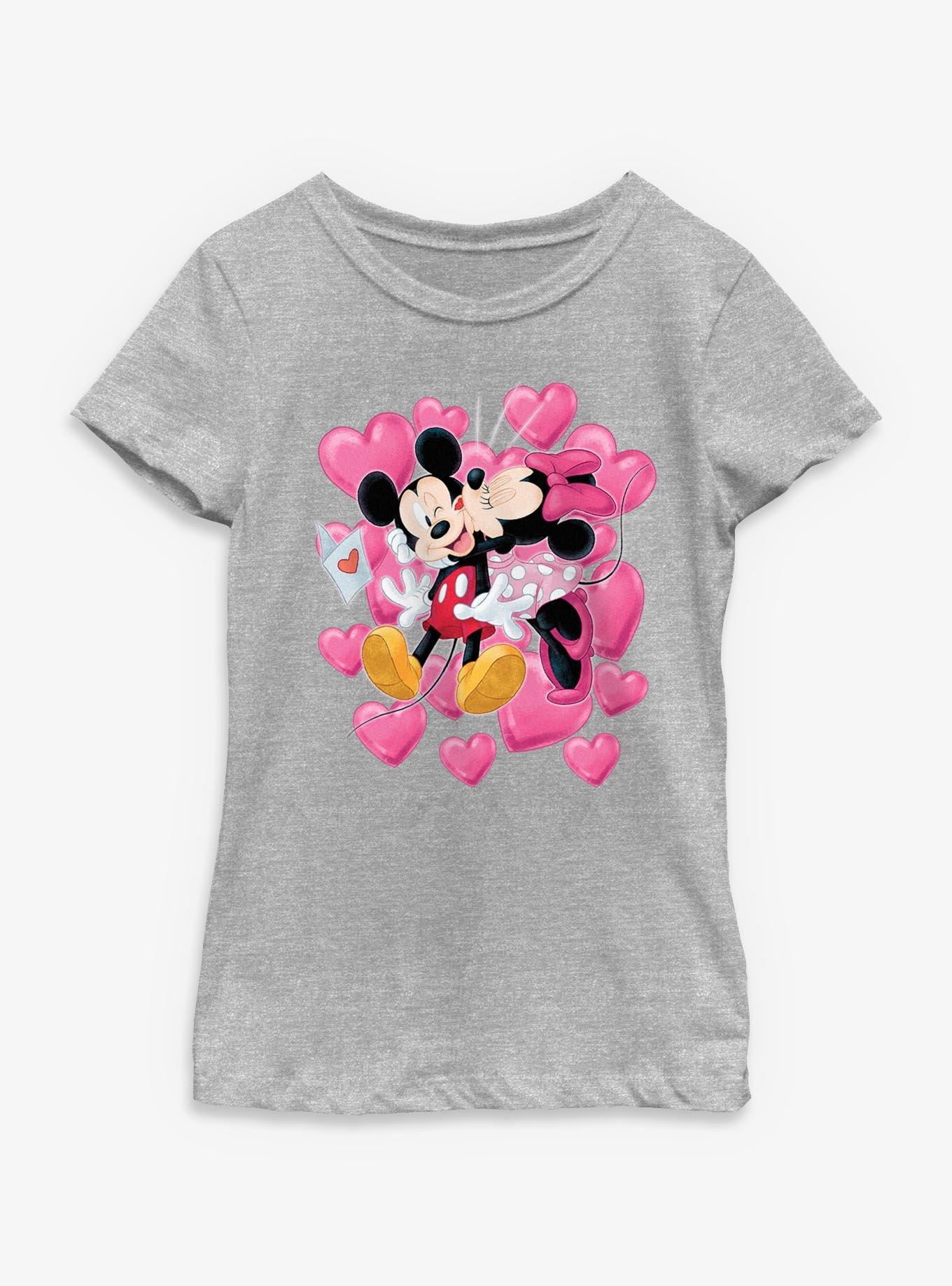Disney Mickey Mouse & Minnie Mouse Valentine Hearts Youth Girls T-Shirt, , hi-res