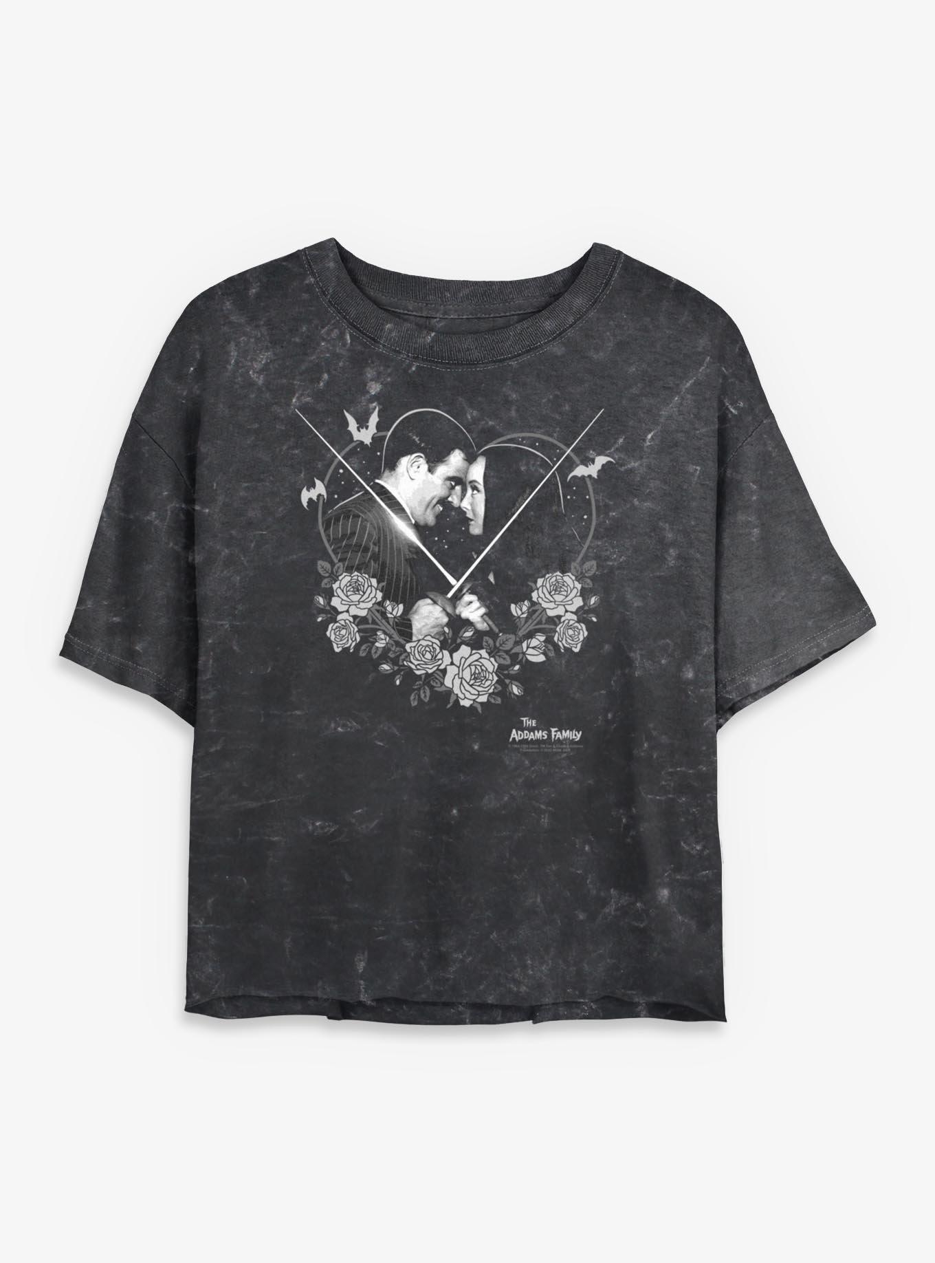 The Addams Family Love Womens Mineral Wash Crop T-Shirt, , hi-res