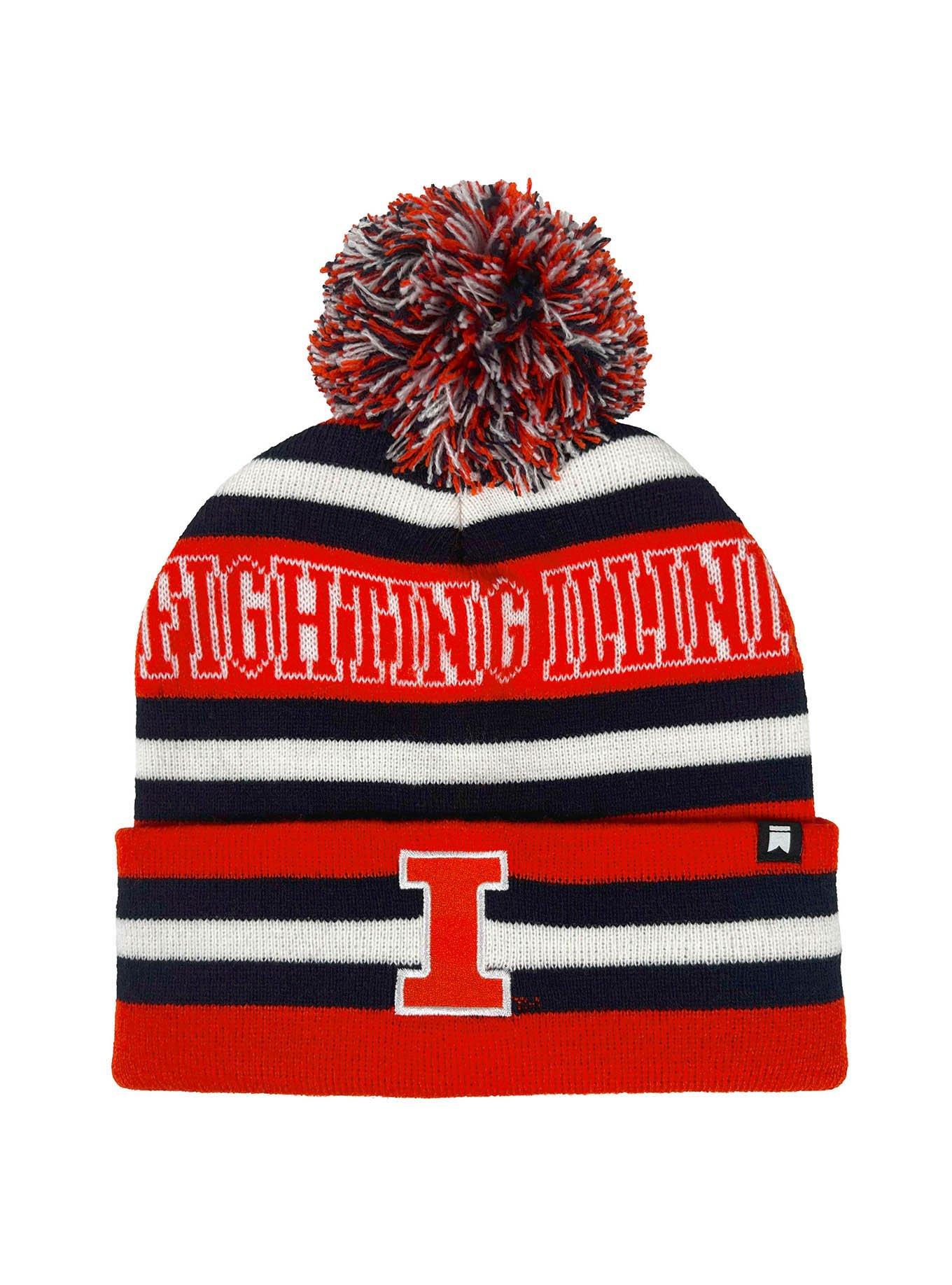 University of Illinois Block Stripes Knit Pom Beanie, , hi-res