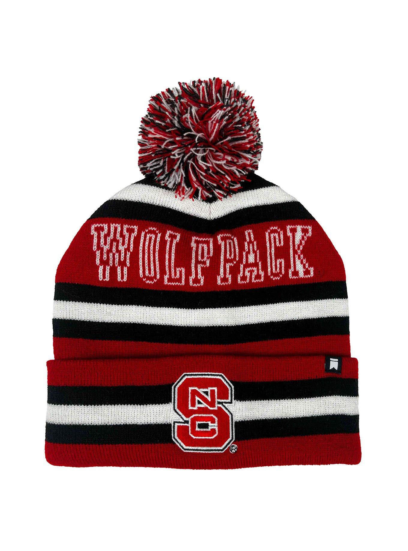 North Carolina State University Block Stripes Knit Pom Beanie, , hi-res