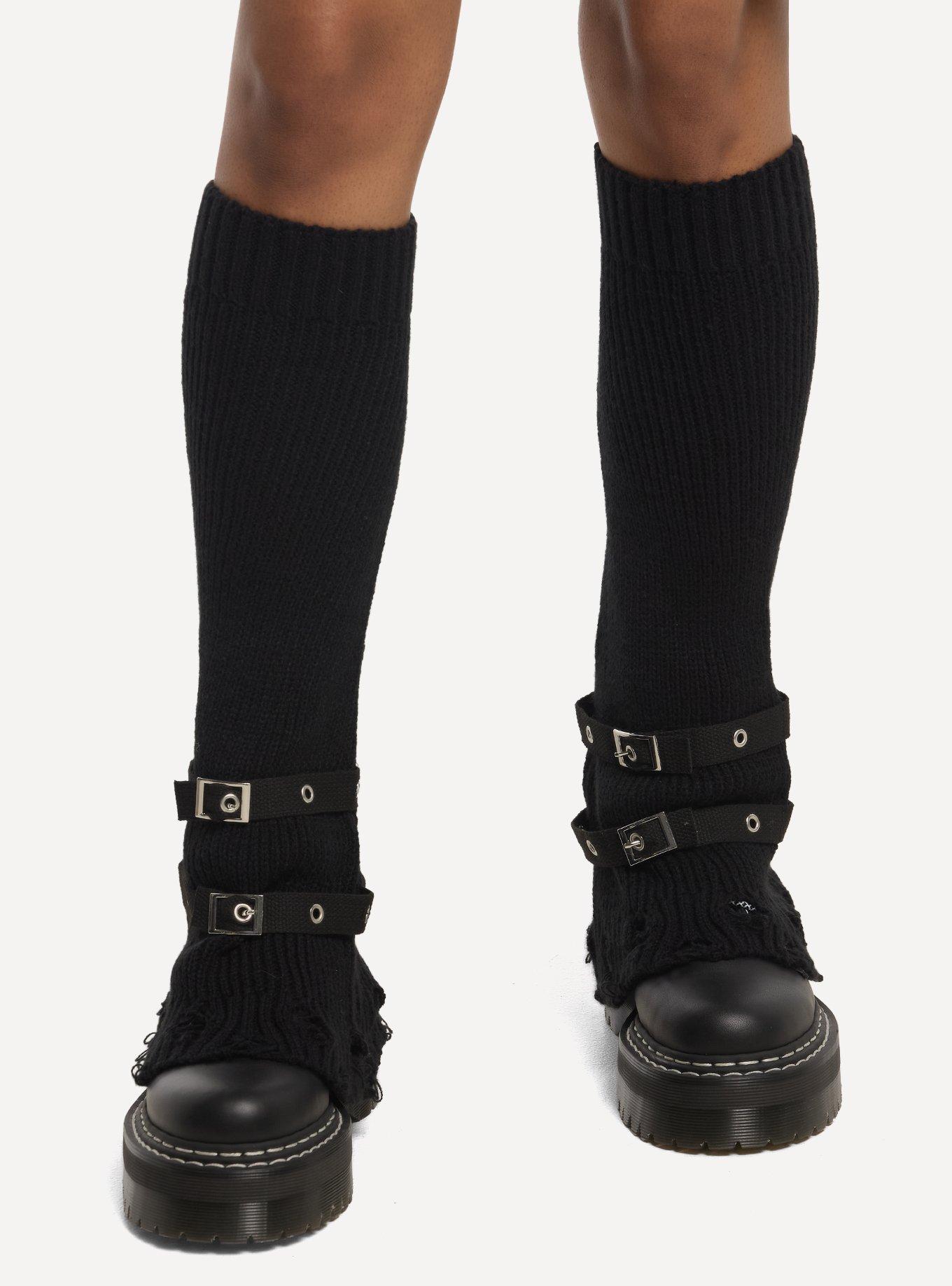 Double Buckle Distressed Leg Warmers, , hi-res