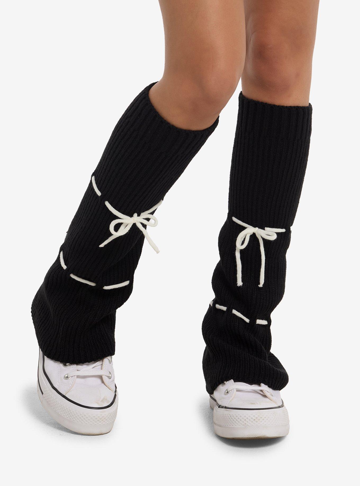 Black & White Tie Flare Leg Warmers, , hi-res