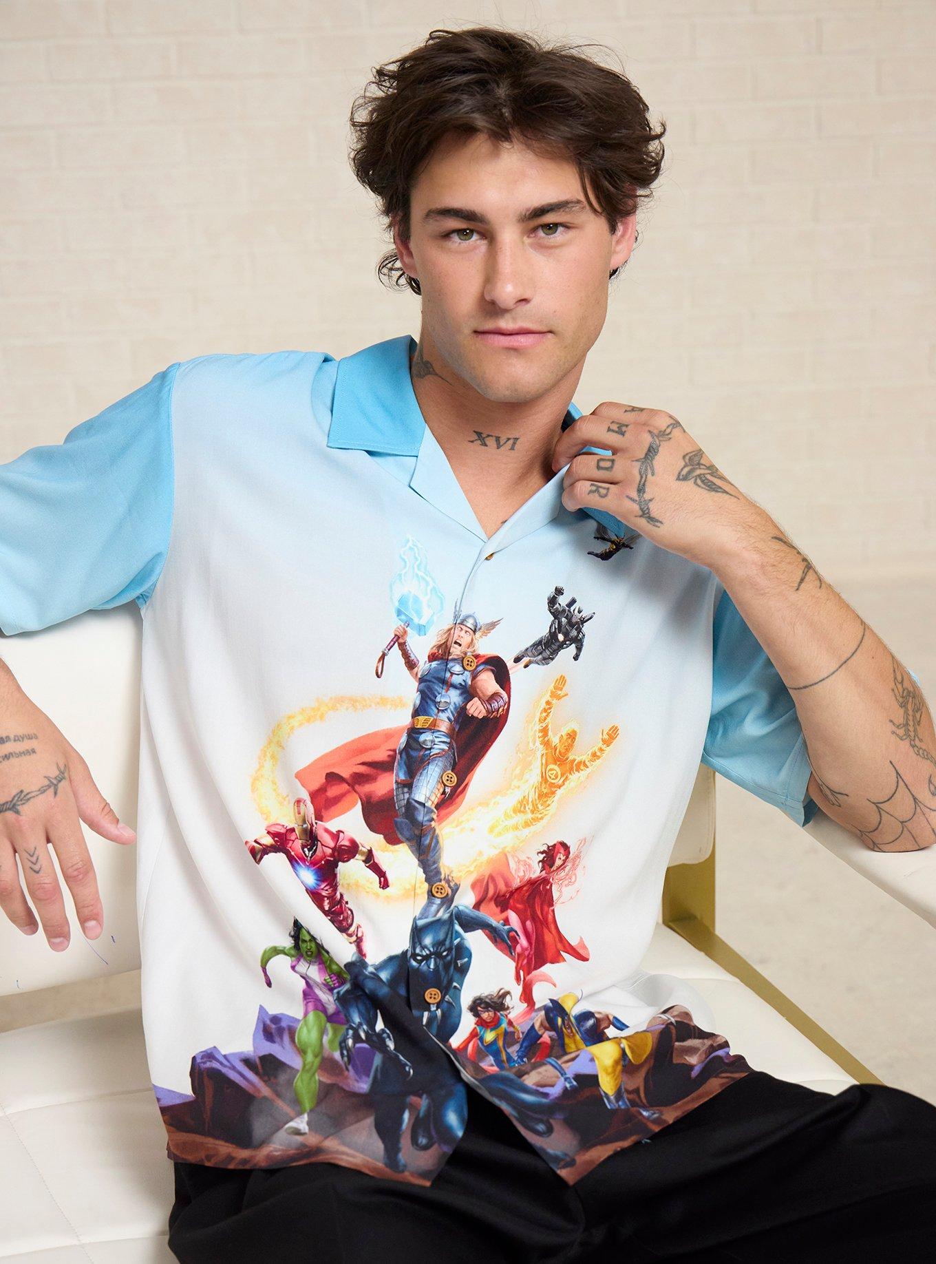 Magic: The Gathering x Marvel Heroes Group Portrait Woven Button-Up - BoxLunch Exclusive, , hi-res