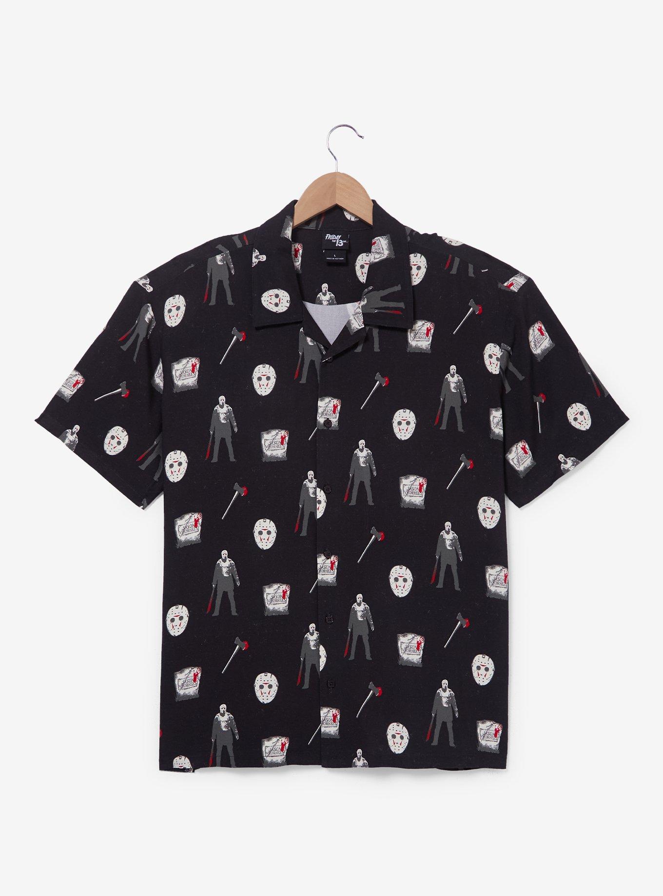 Friday the 13th Allover Print Woven Button-Up &mdash; BoxLunch Exclusive, , hi-res