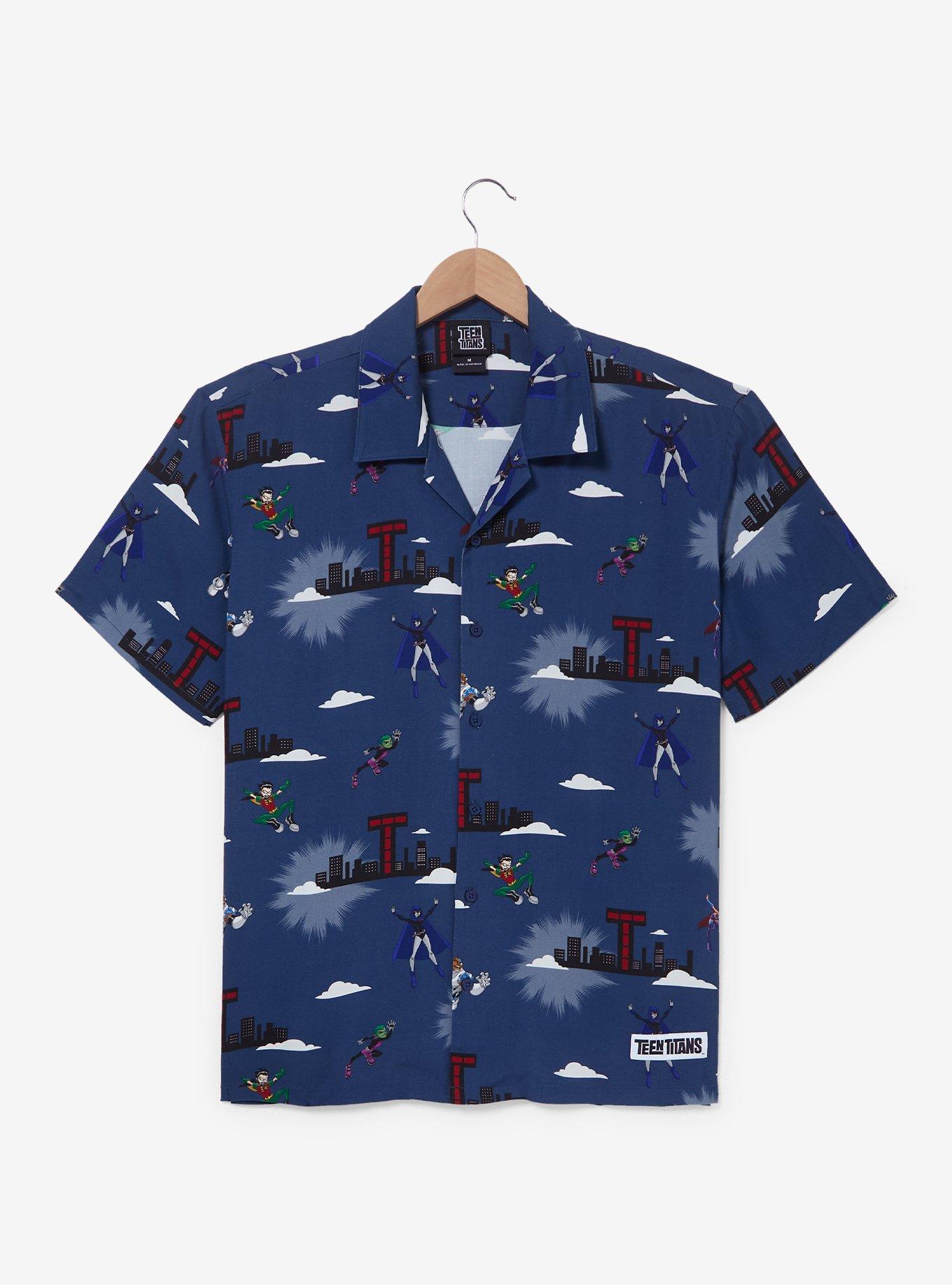 Teen Titans Allover Print Woven Button-Up &mdash; BoxLunch Exclusive, , hi-res
