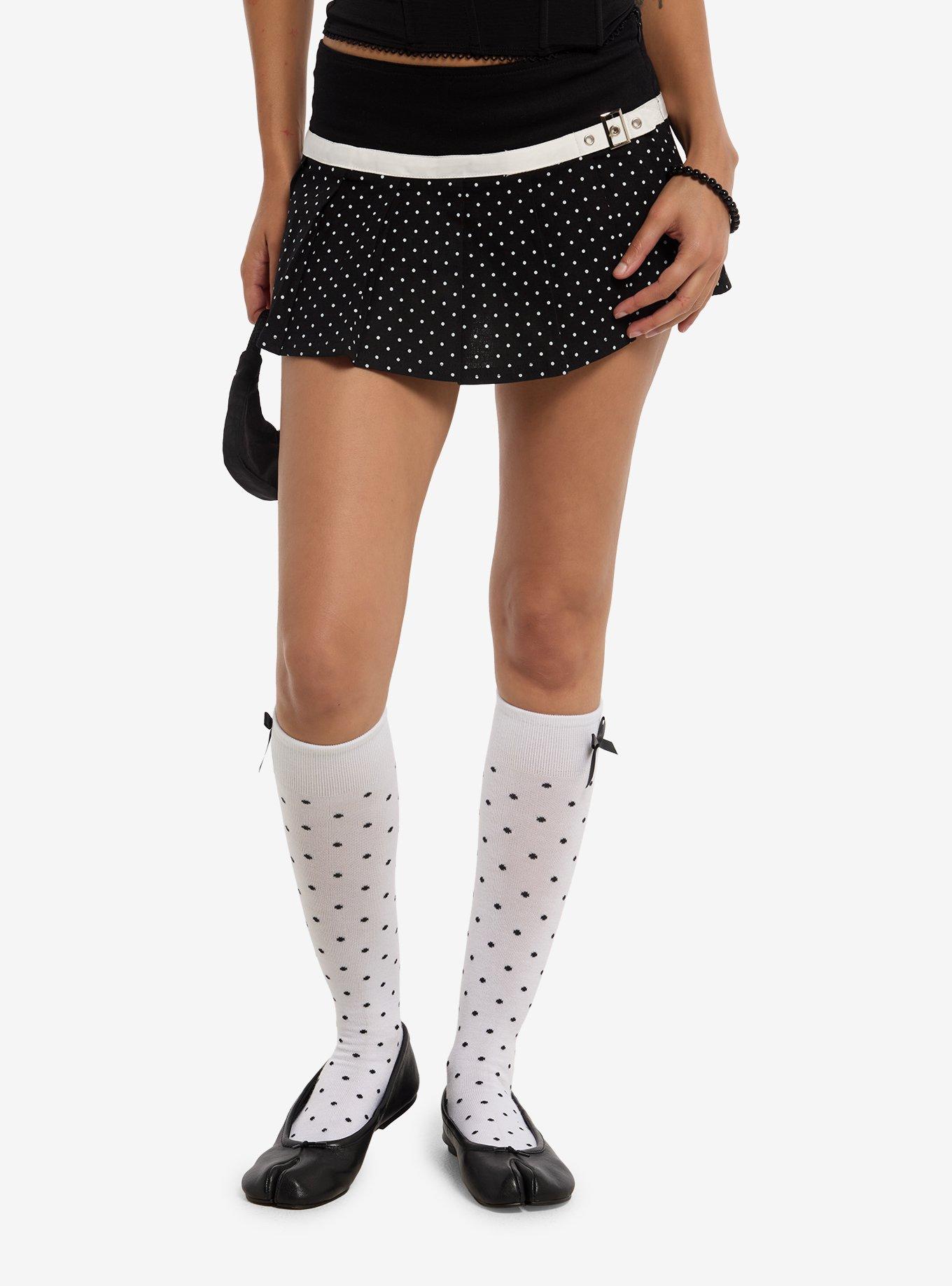 Black & White Polka Dot Belted Mini Skirt, , hi-res