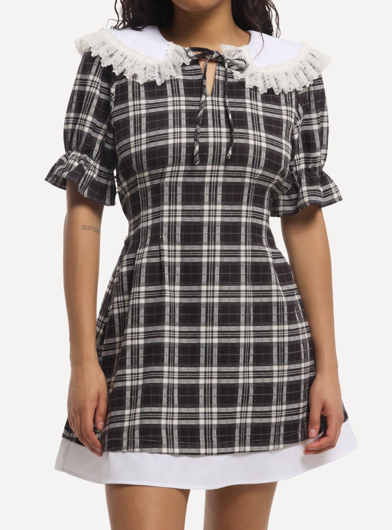 Black & White Plaid Collared Dress, , hi-res