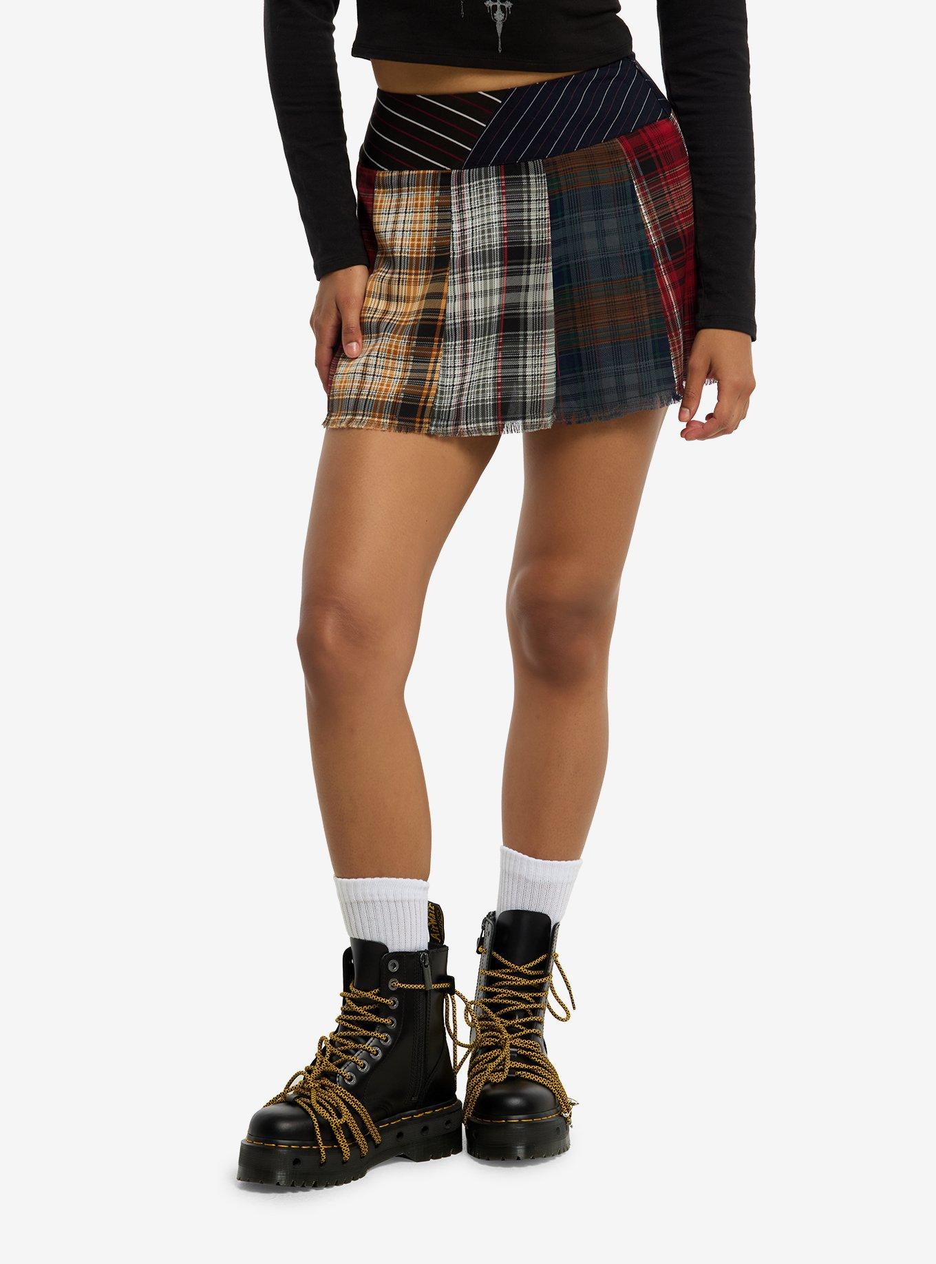 Multi-Plaid Pleated Skirt, , hi-res