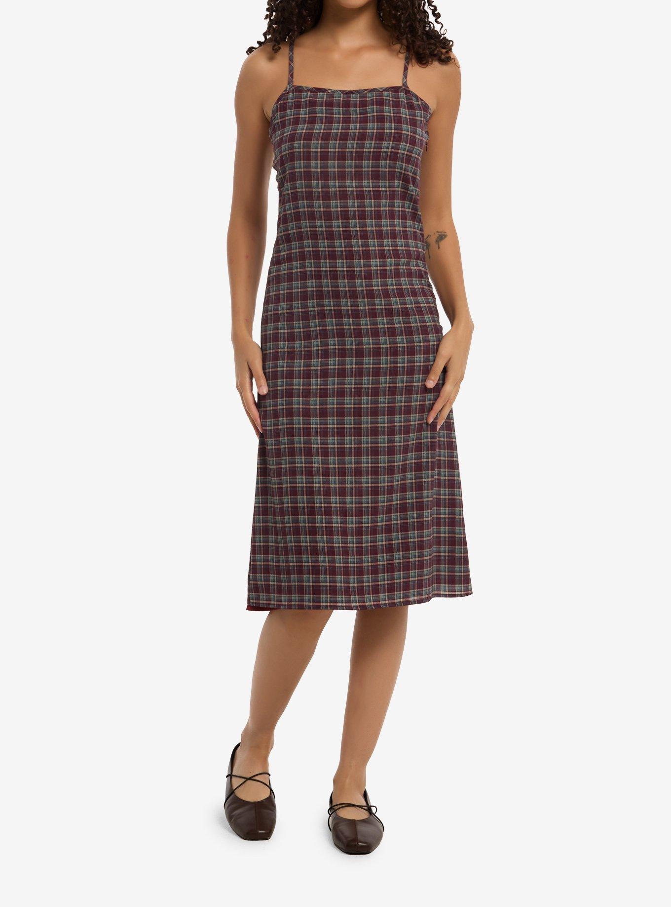 Plum & Blue Plaid Midi Slip Dress, , hi-res