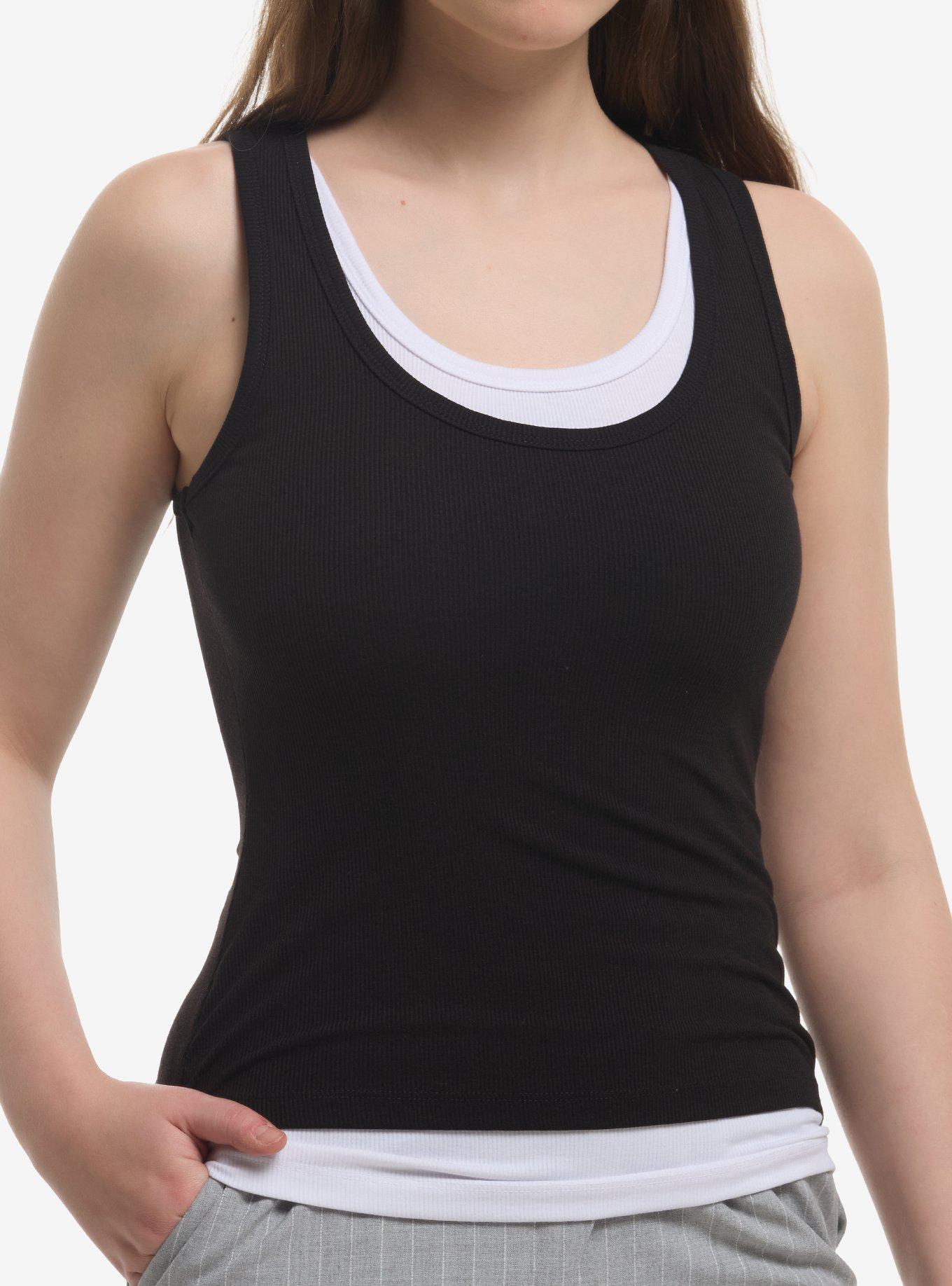 Black & White Layered Girls Tank Top, , hi-res