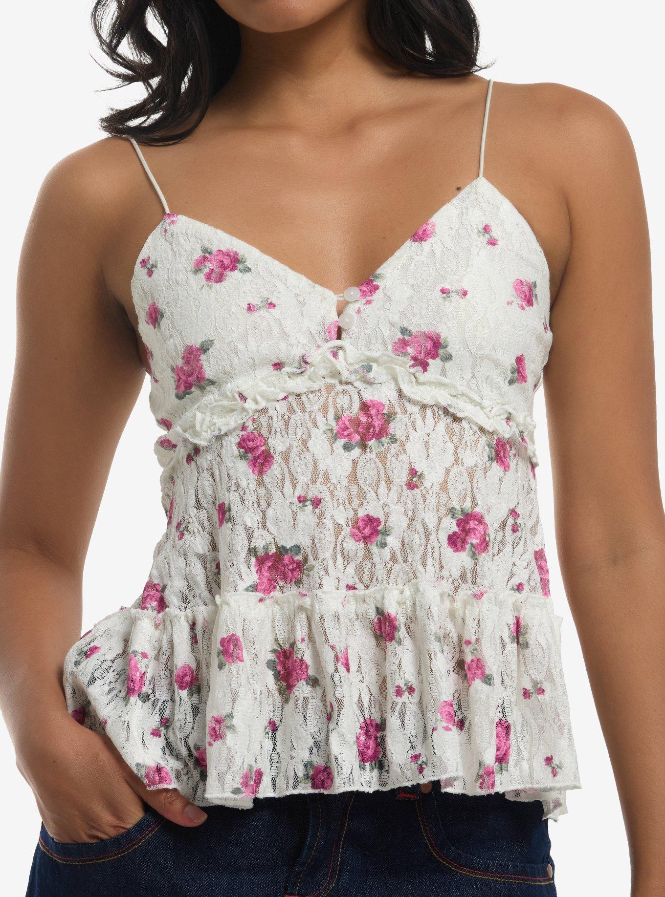 Cream & Floral Lace Cami, , hi-res