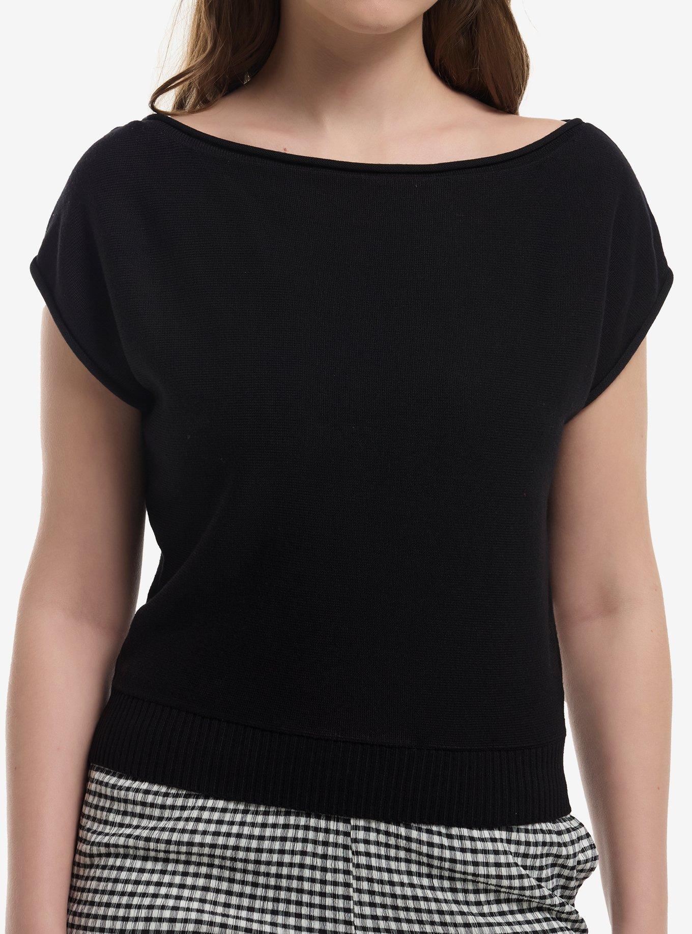 Black Boatneck Girls Top, , hi-res