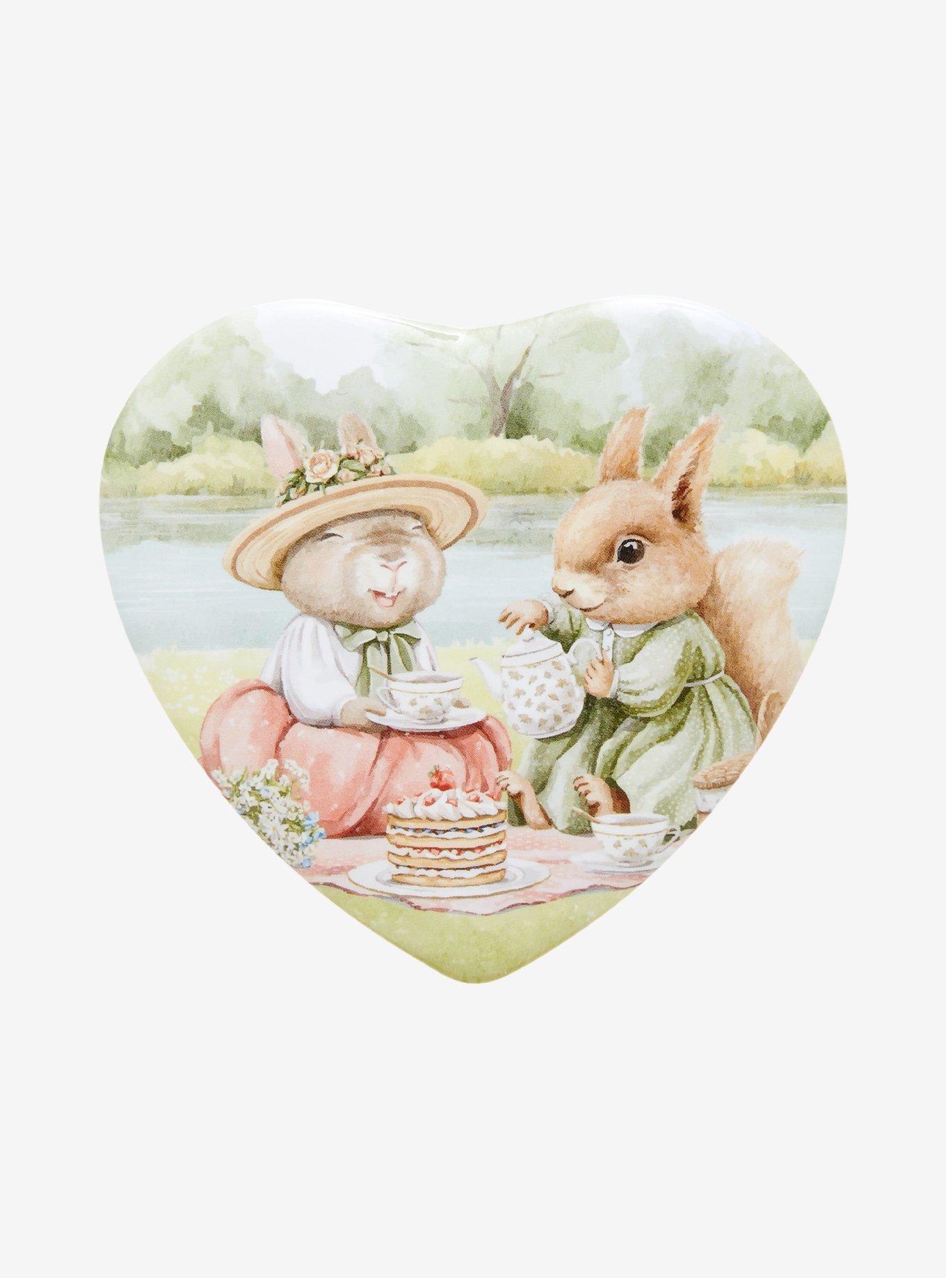 Bunny & Squirrel Tea Time Heart Button, , hi-res