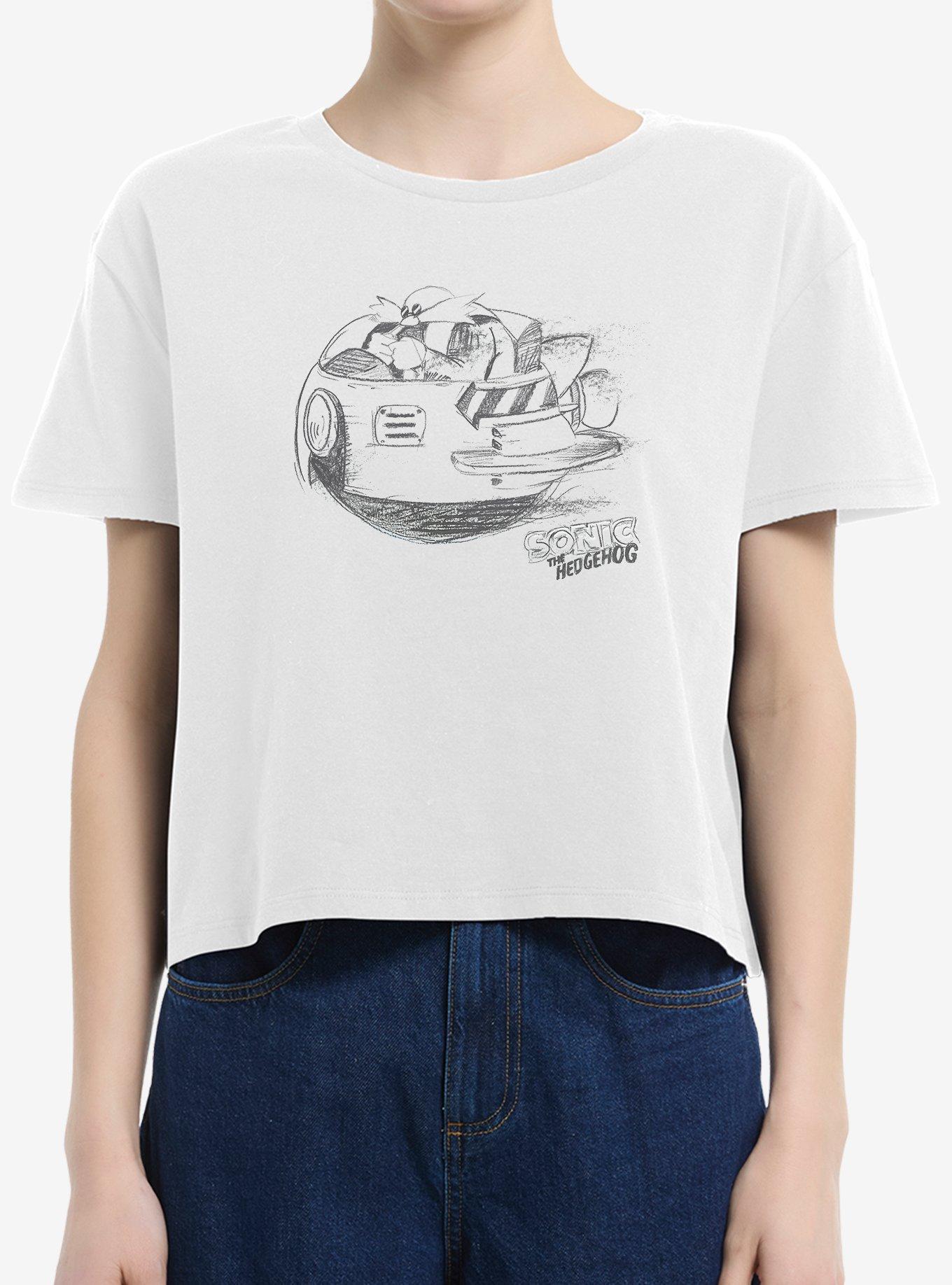 Sonic The Hedgehog Dr. Eggman Egg Mobile Artistic Sketch Girls Boxy Crop T-Shirt, , hi-res