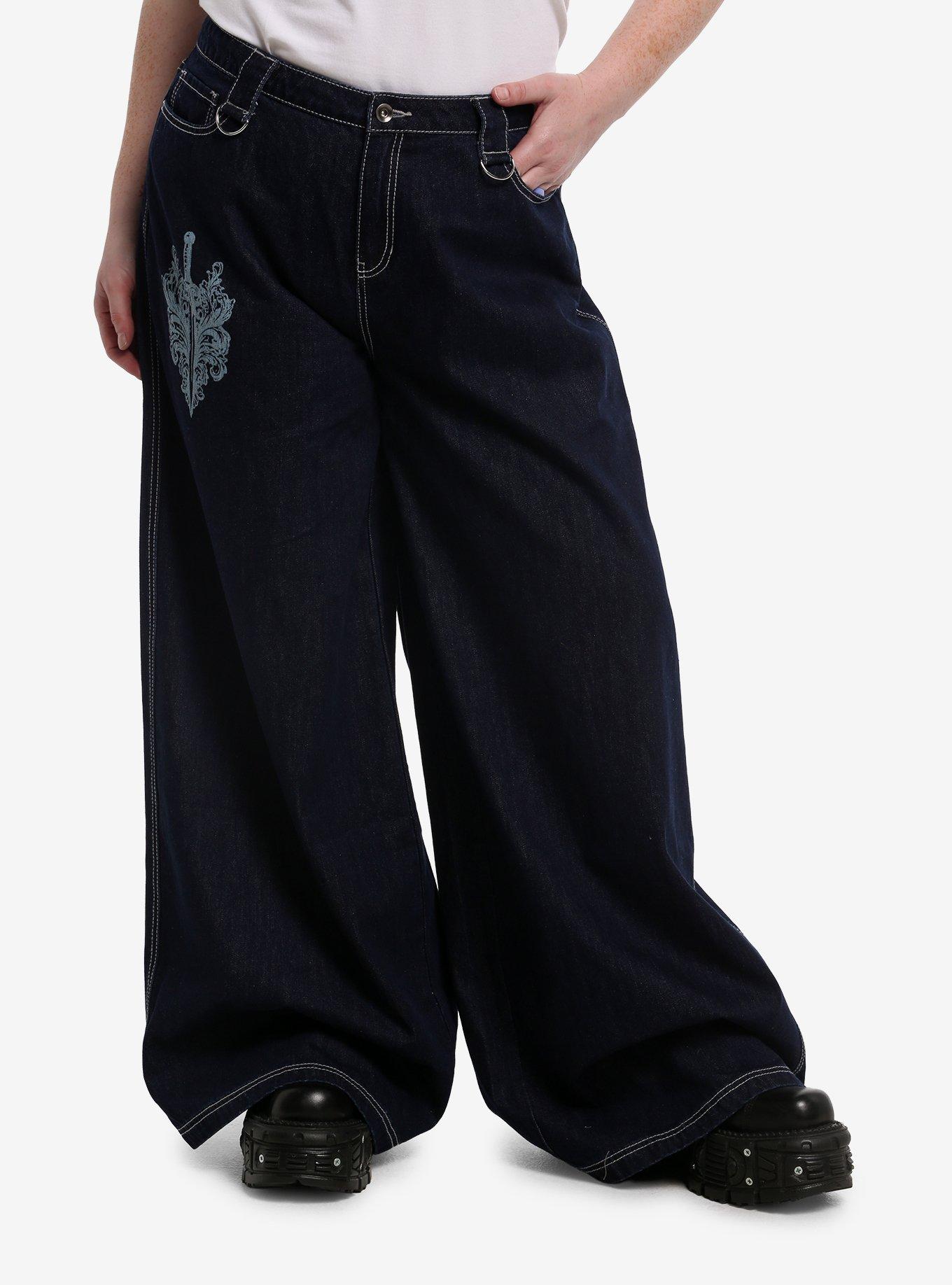 Social Collision Wings Wide Leg Jeans Plus Size, , hi-res
