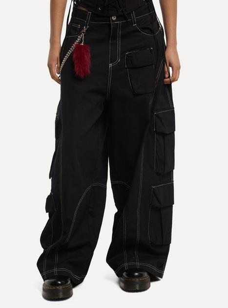 Black & White Contrast Stitch Side Chain Cargo Pants | Hot Topic
