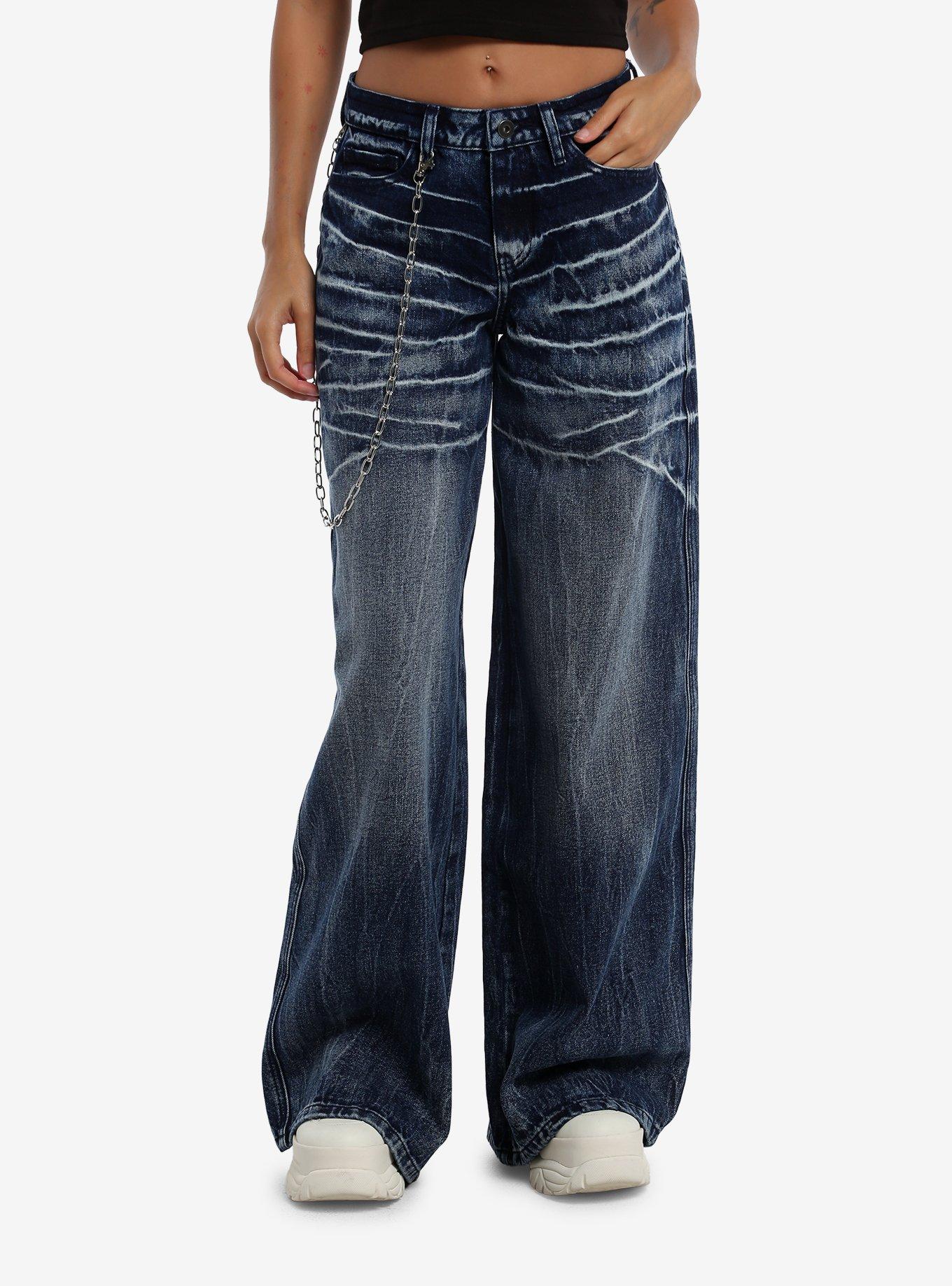 Social Collision Star Filigree Back Print Jeans With Side Chain, , hi-res