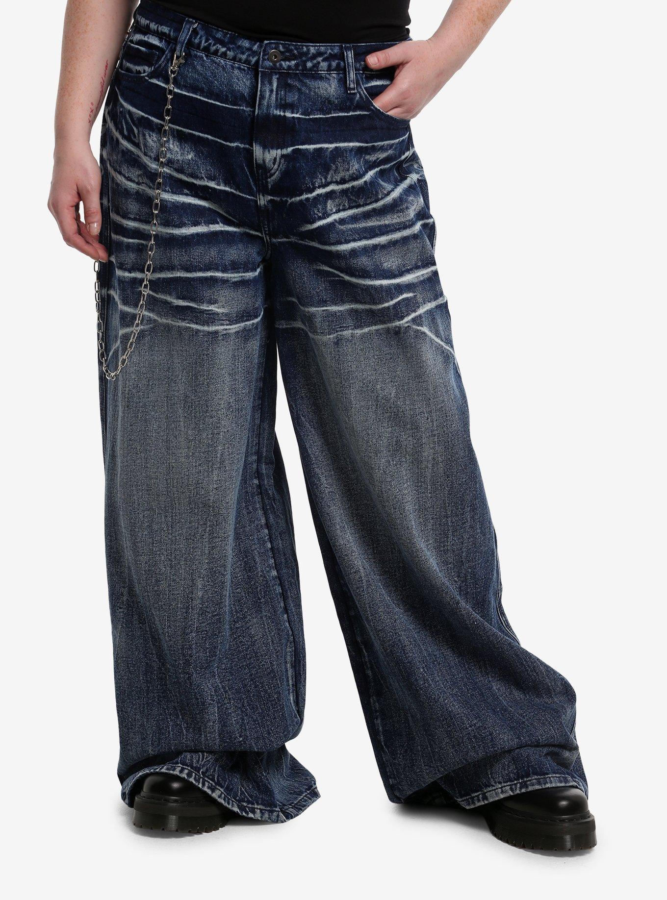Social Collision Star Filigree Back Print Jeans With Side Chain Plus Size, , hi-res