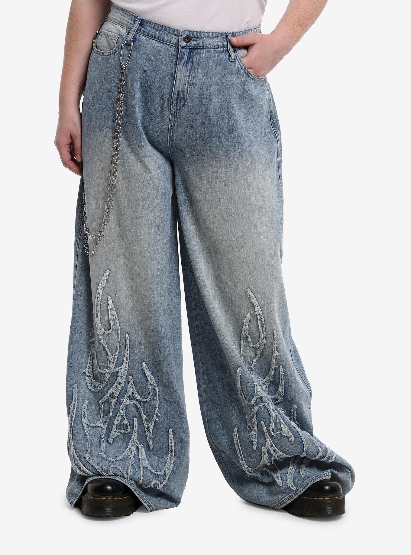 Social Collision Frayed Flame Wide Leg Jeans Plus Size | Hot Topic