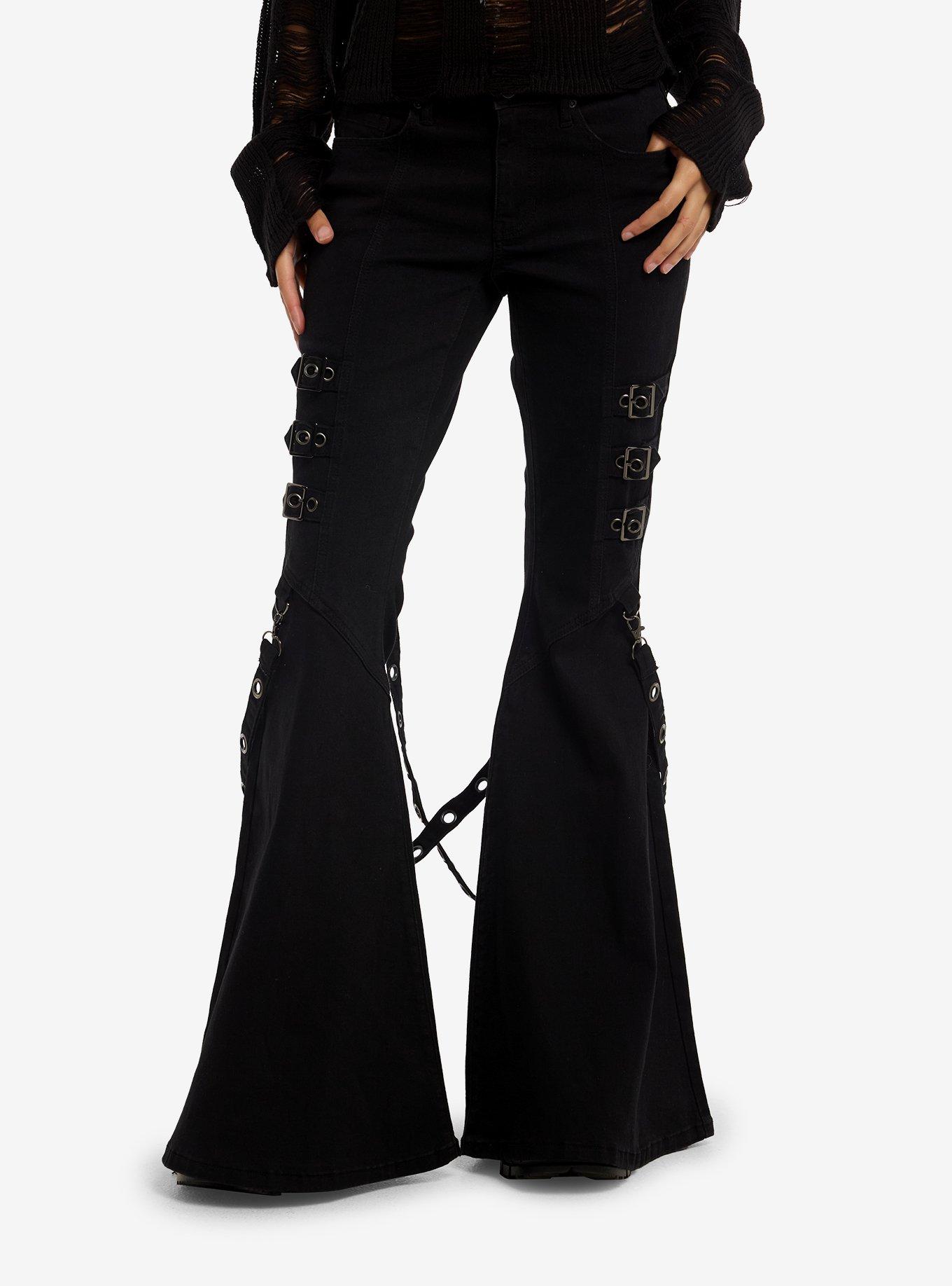 Social Collision Grommet Strap Buckle Low-Rise Flare Jeans, , hi-res