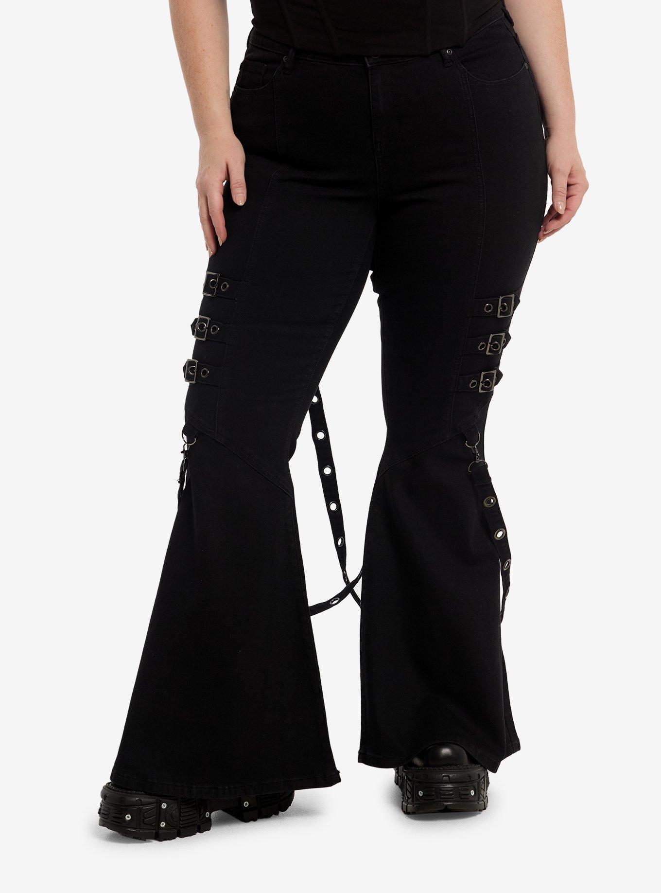Social Collision Grommet Strap Buckle Low-Rise Flare Jeans Plus Size, , hi-res