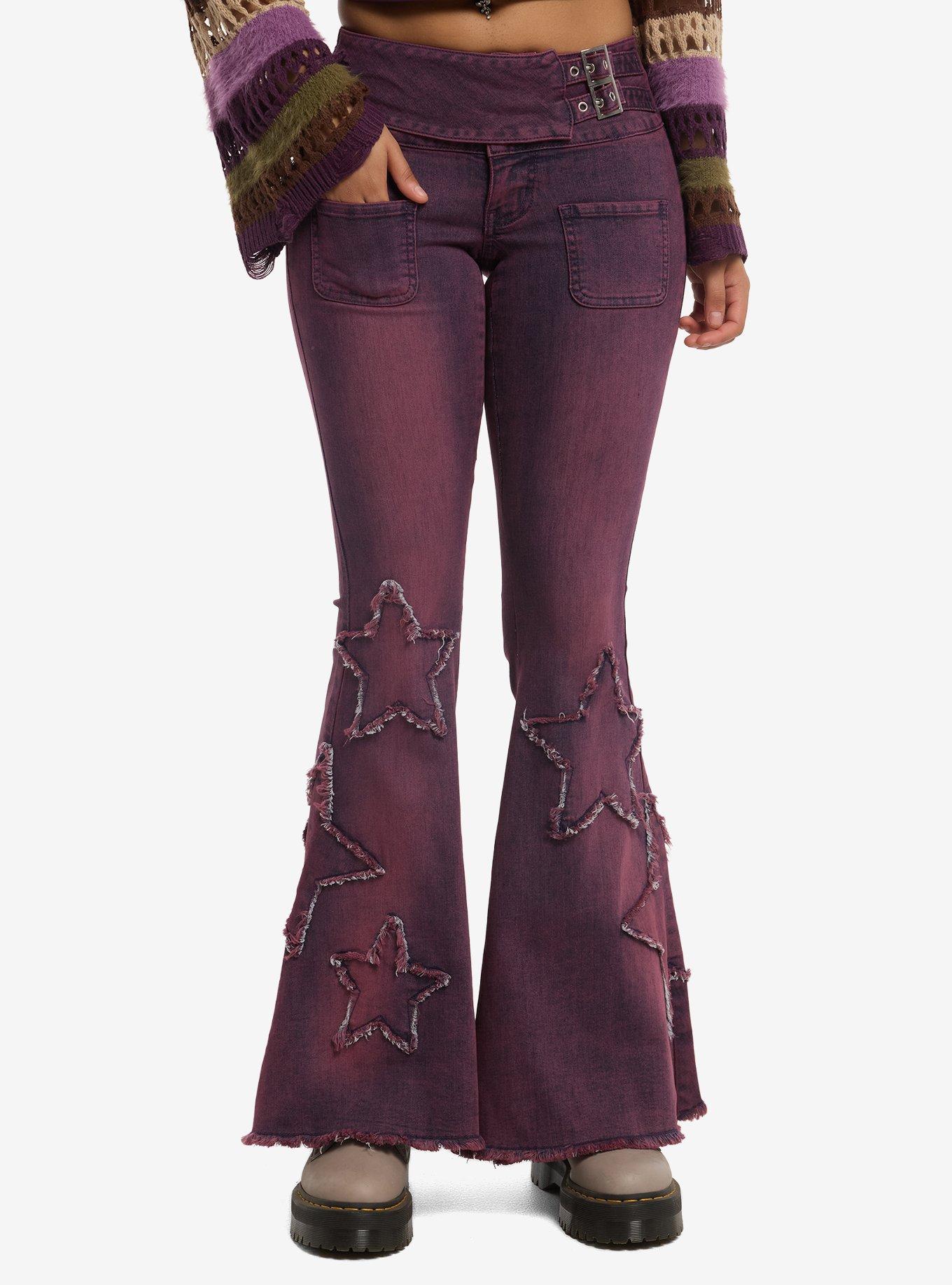 Thorn & Fable Faded Purple Star Flared Jeans, , hi-res