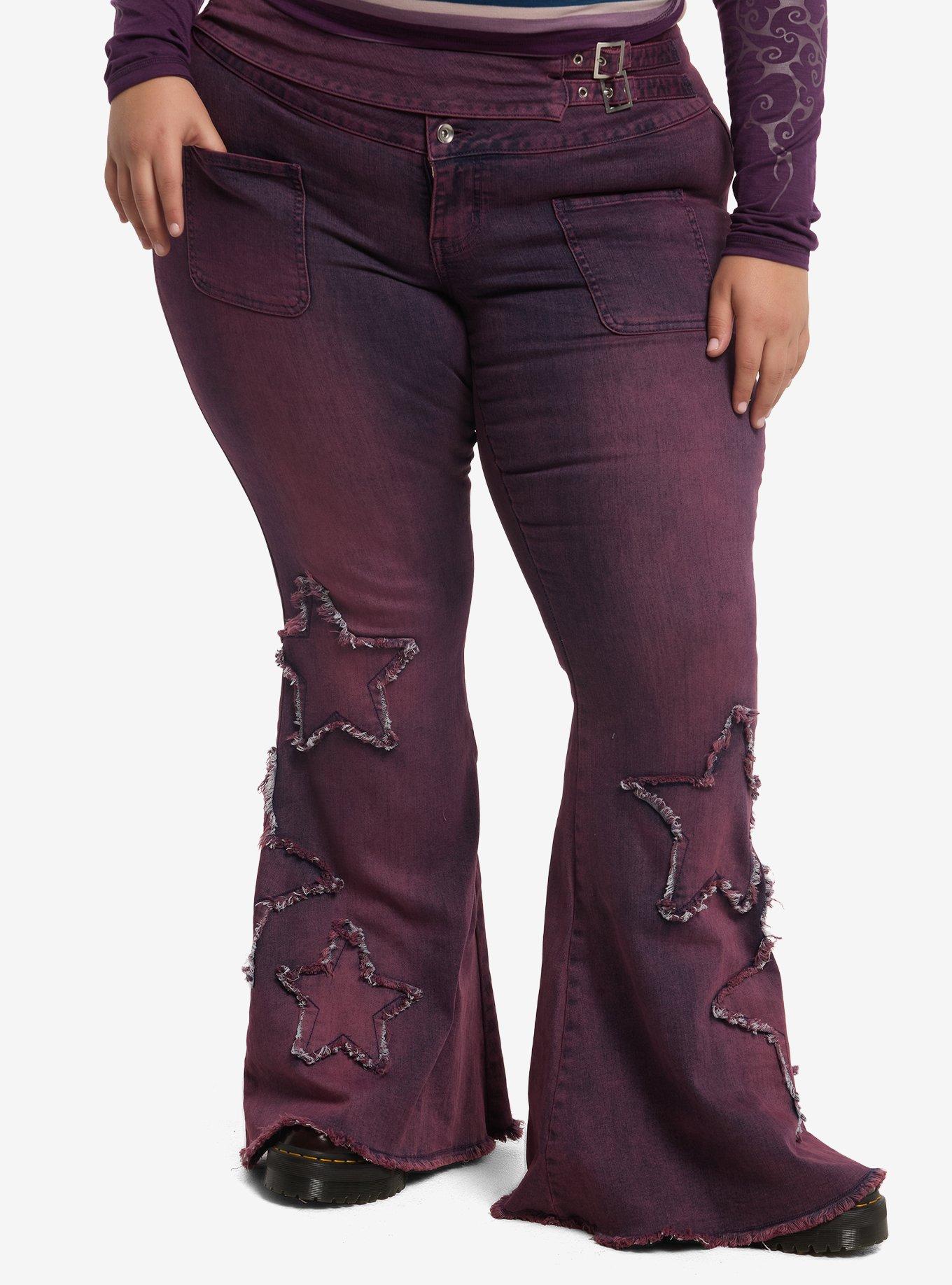 Thorn & Fable Faded Purple Star Flared Jeans Plus Size, , hi-res