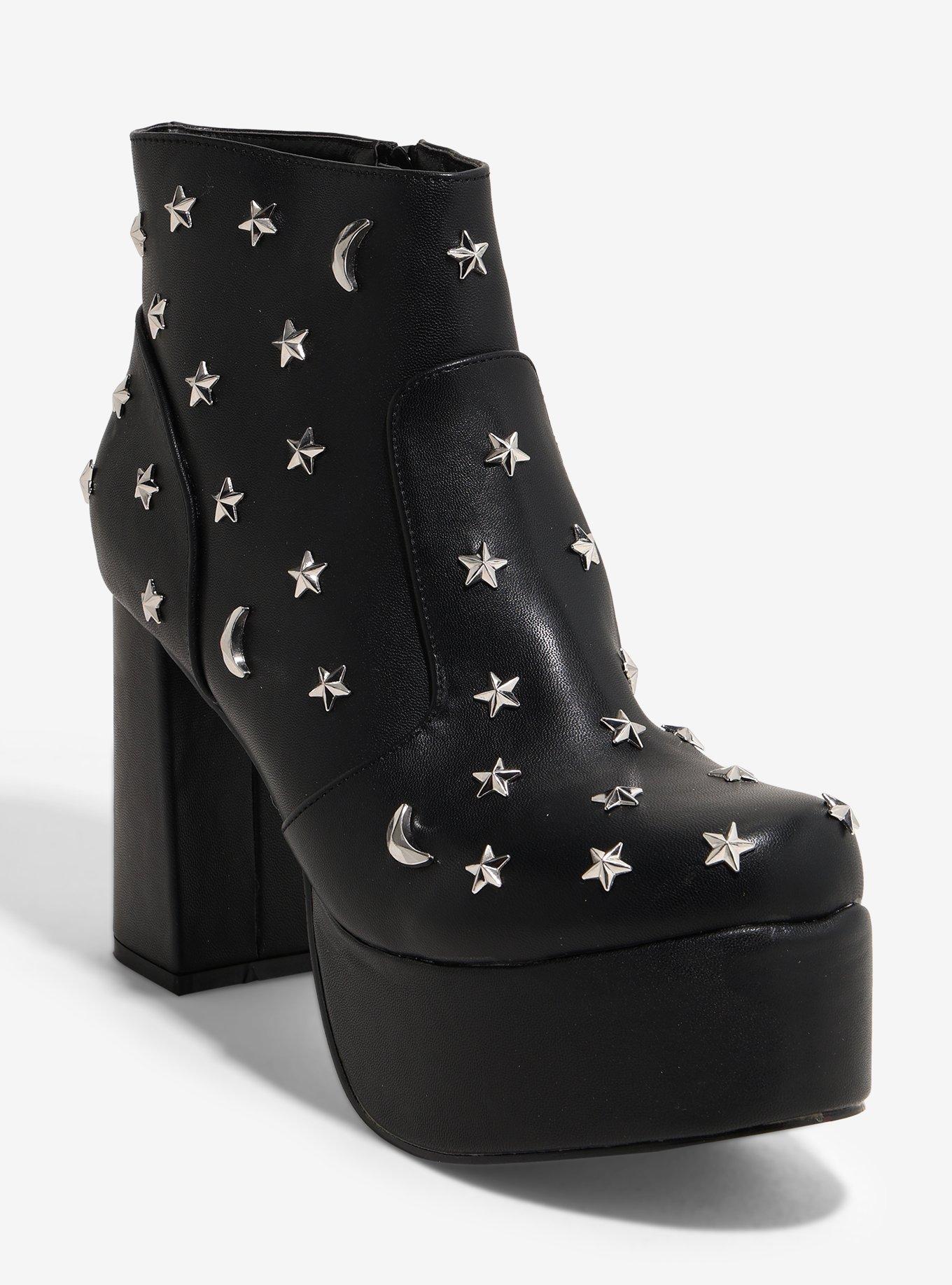 Black Celestial Stud Heel Boots, , hi-res