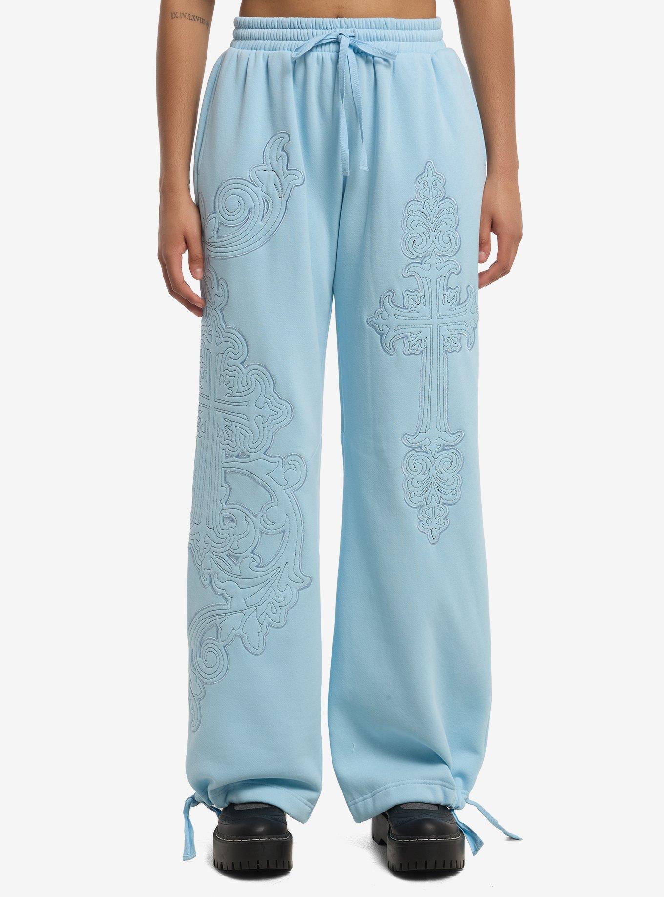 Light Blue Cross Wide Leg Lounge Pants, , hi-res