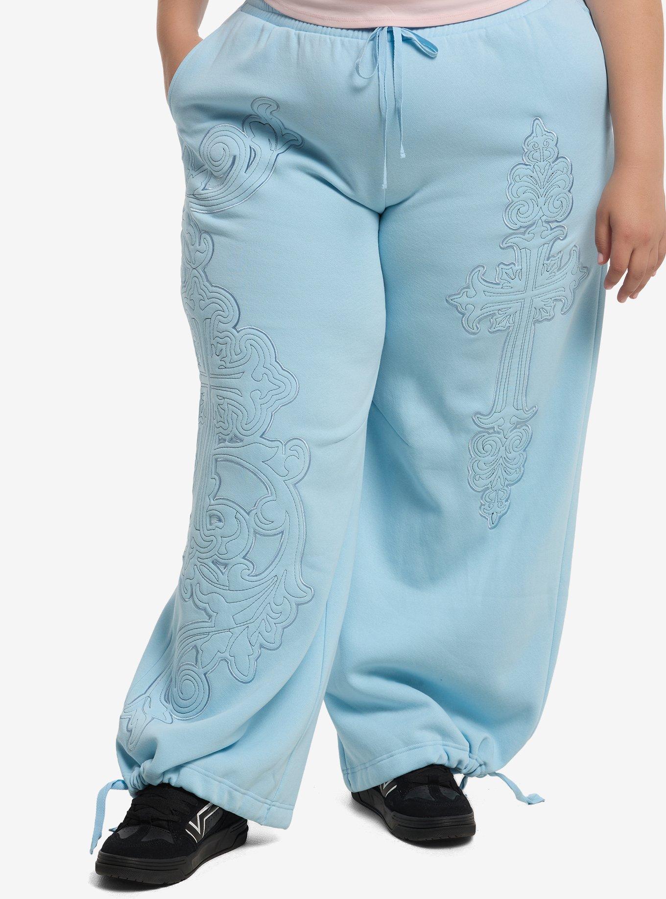 Light Blue Cross Wide Leg Lounge Pants Plus Size, , hi-res