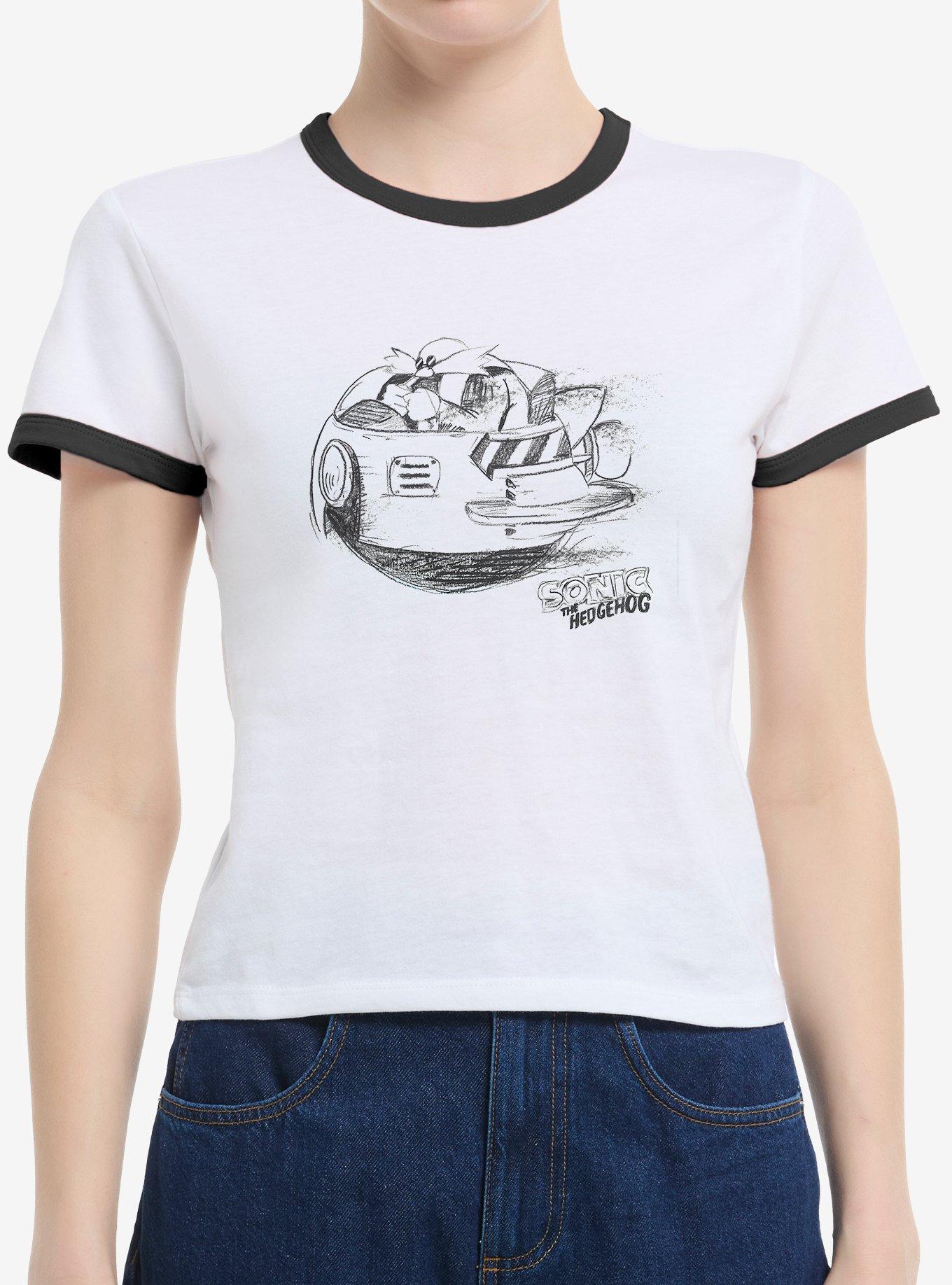 Sonic The Hedgehog Dr. Eggman Egg Mobile Artistic Sketch Girls Ringer T-Shirt, , hi-res