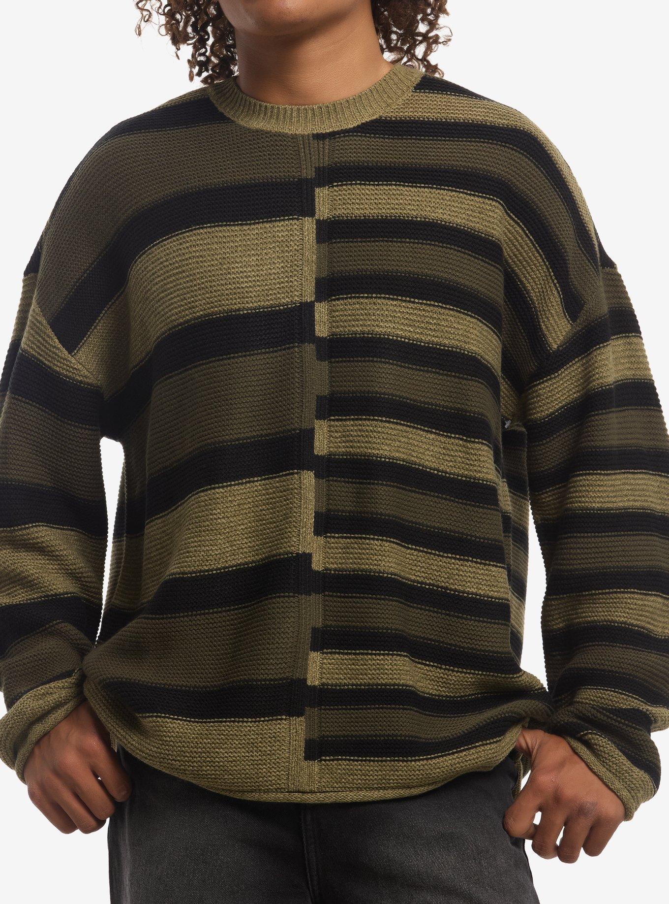 Olive & Black Split Stripe Sweater, , hi-res