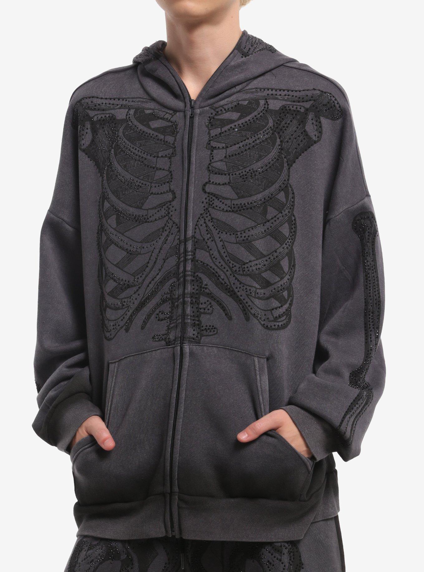 Skeleton Rib Cage Rhinestone Hoodie, , hi-res