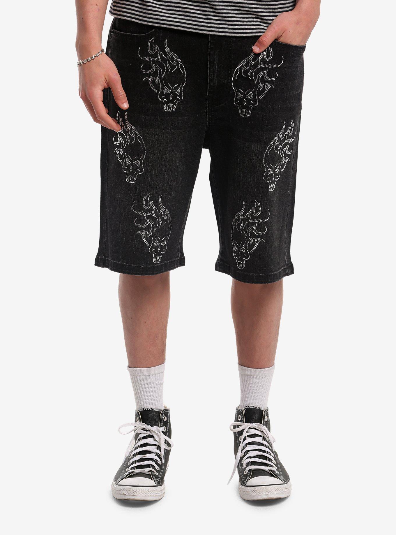 MARKET Flaming Skull Rhinestone Jorts