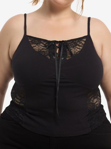 【限定値下げ・新品】andwang Cross lace tanktop 黒 Social Collision Black Lace Panel Tie Girls Cami Plus Size | Hot Topic