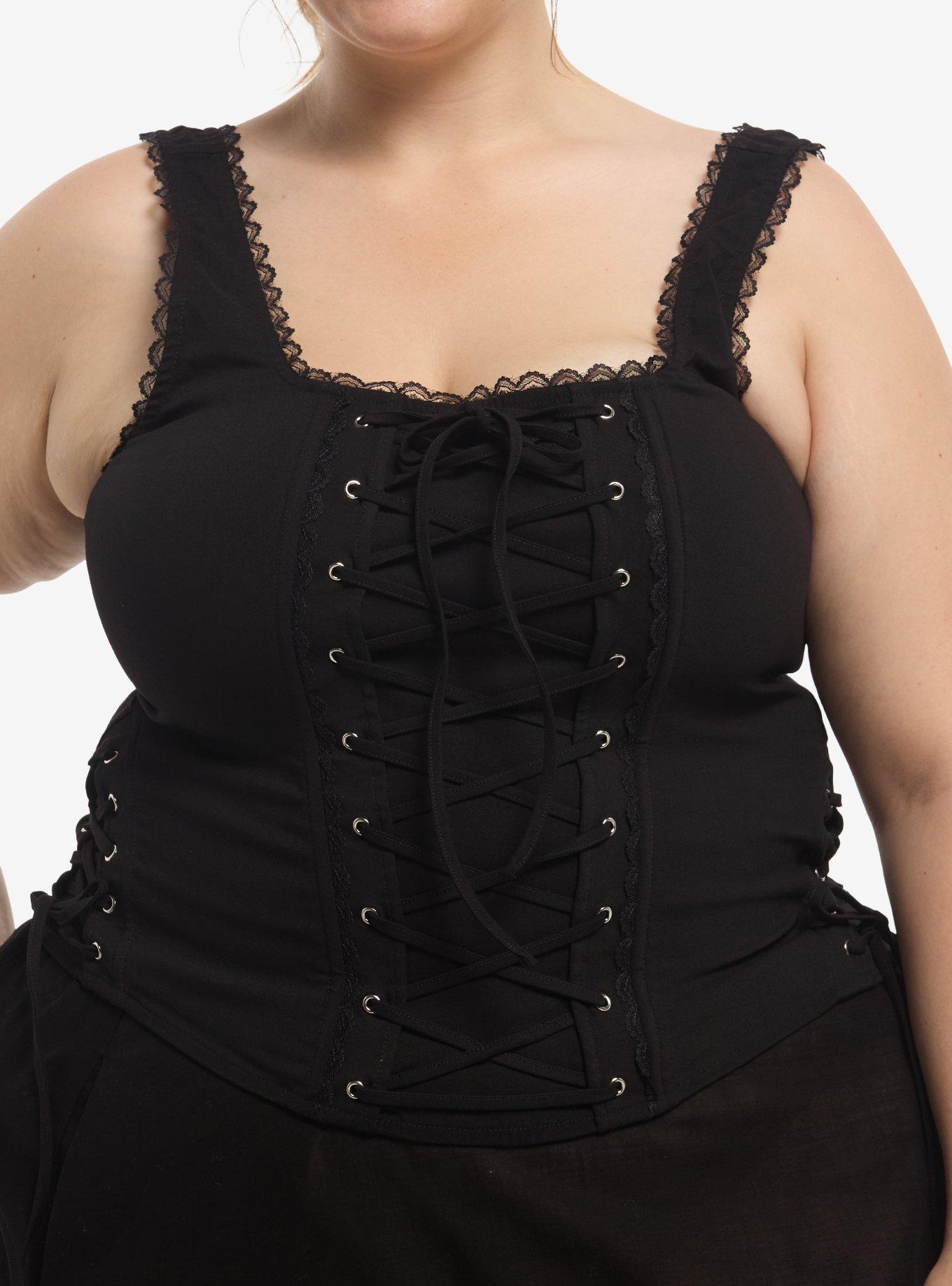 Social Collision Black Lace Corset Girls Tank Top Plus Size, , hi-res